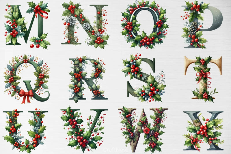 Alphabet Holly Berries Clipart Bundle - CraftNest - Digital Crafting and Art
