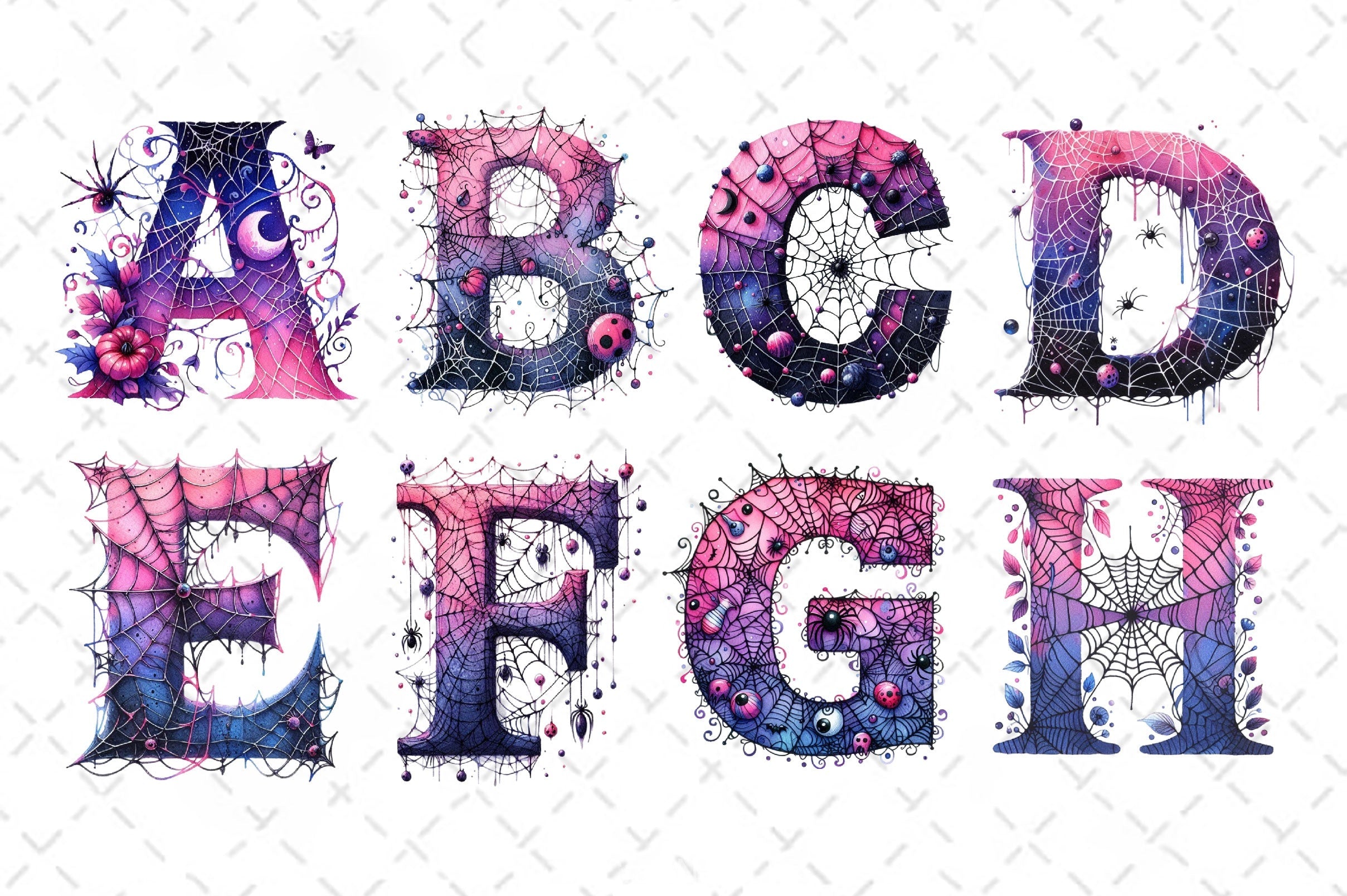 Spiderweb Doodle Letters Clipart Bundle