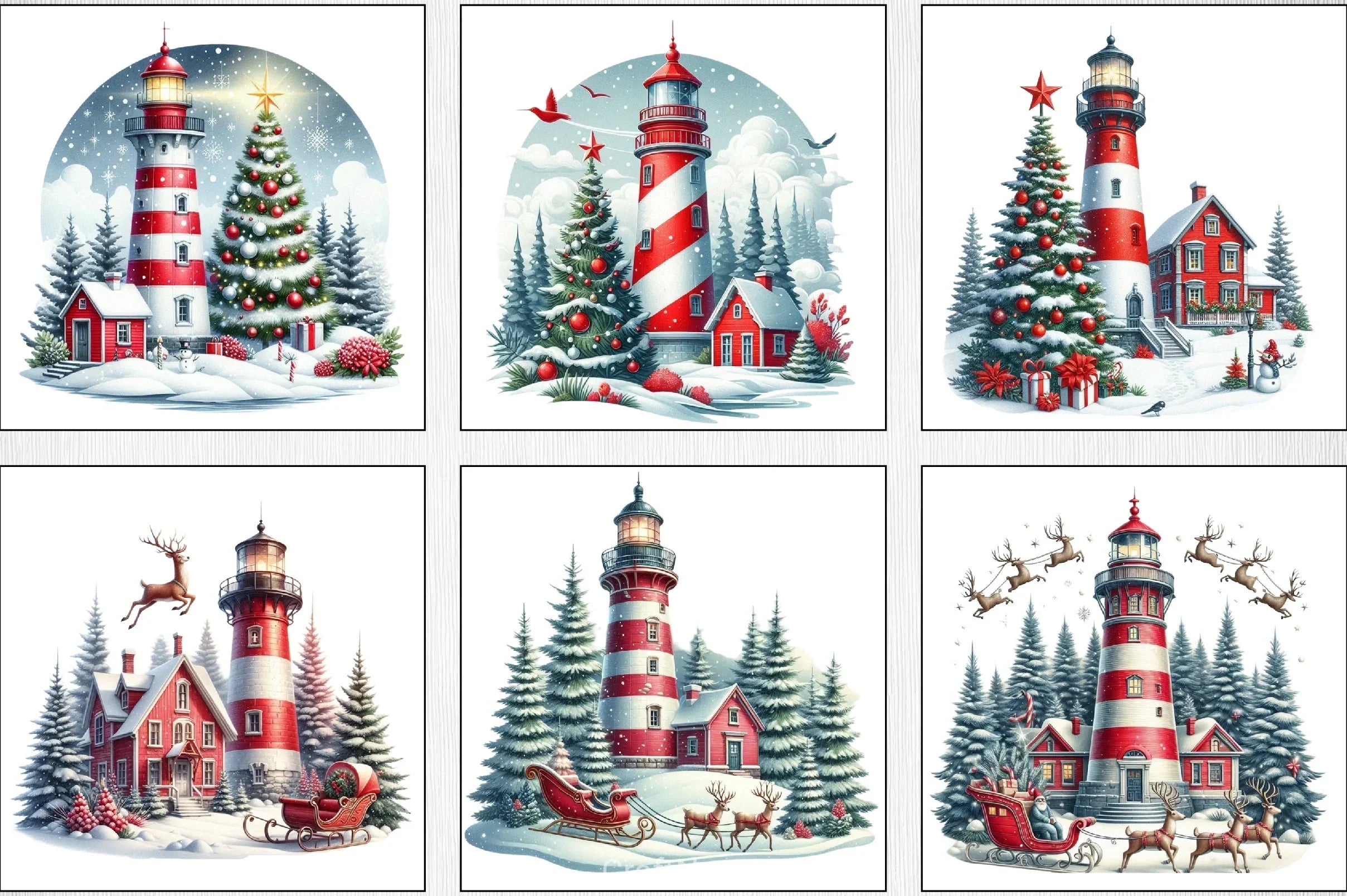 Lighthouse Christmas Clipart Bundle - CraftNest - Digital Crafting and Art