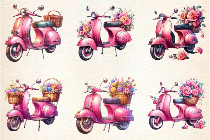 Pink Scooter Clipart Bundle - CraftNest - Digital Crafting and Art