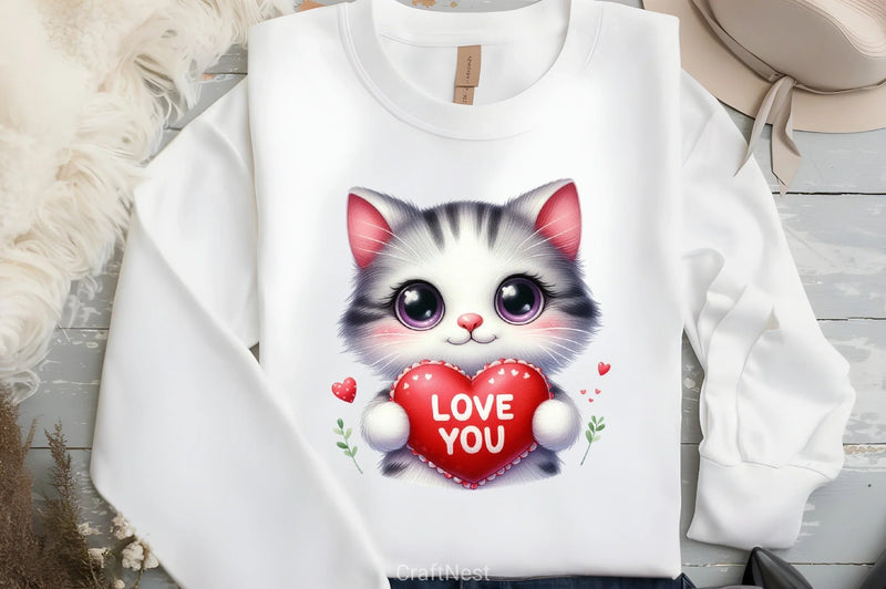 Love You Cat Valentine's Clipart Bundle 3 - CraftNest - Digital Crafting and Art