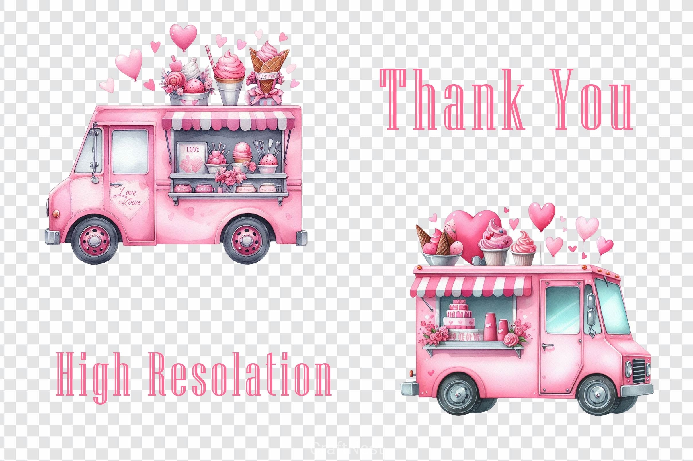 Pink Valentine Food Truck Clipart Bundle