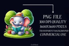 Elephant Reading Clipart Bundle - CraftNest - Digital Crafting and Art