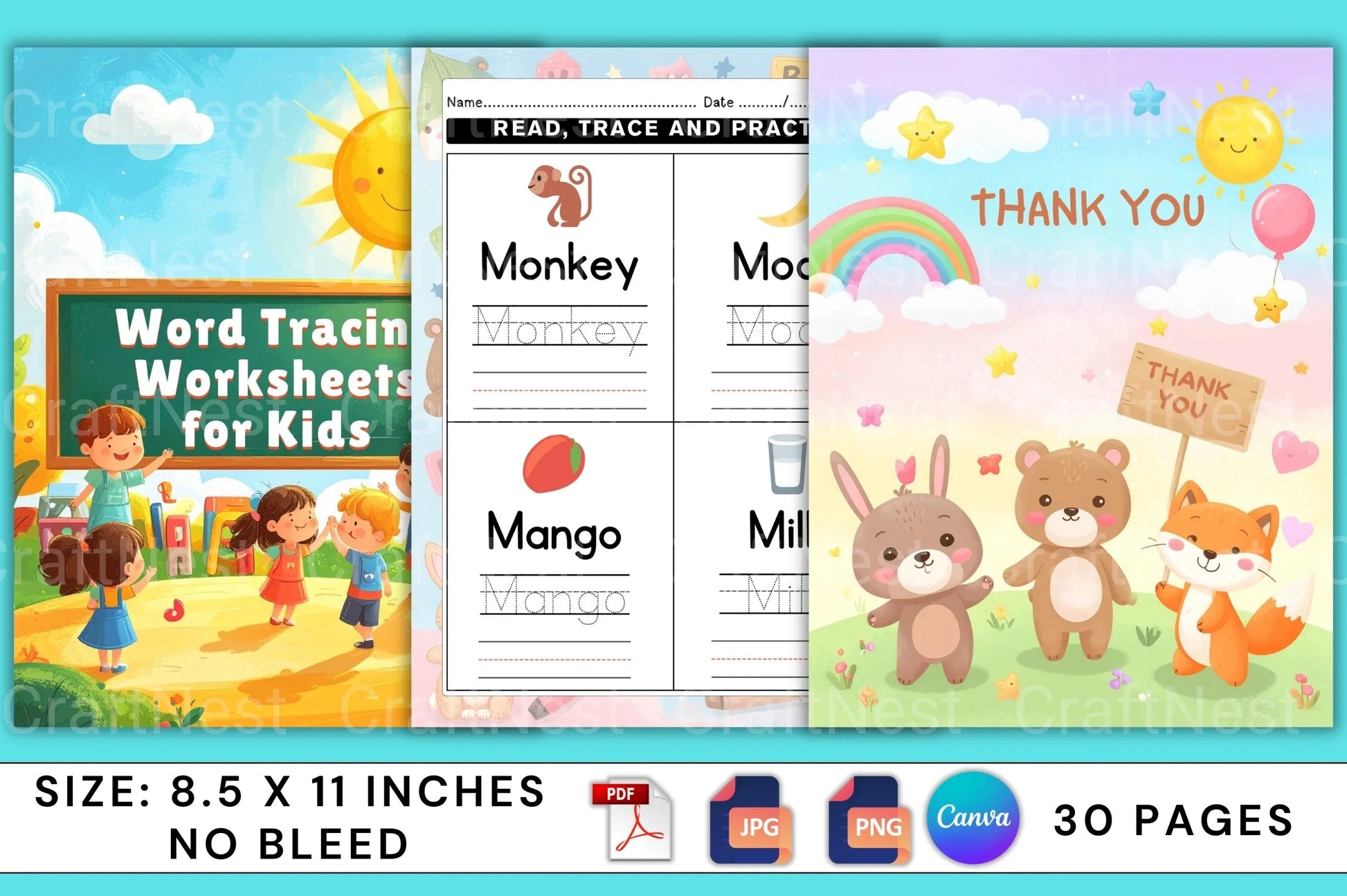 Word Tracing Worksheets for Kids - CraftNest - Digital Crafting and Art
