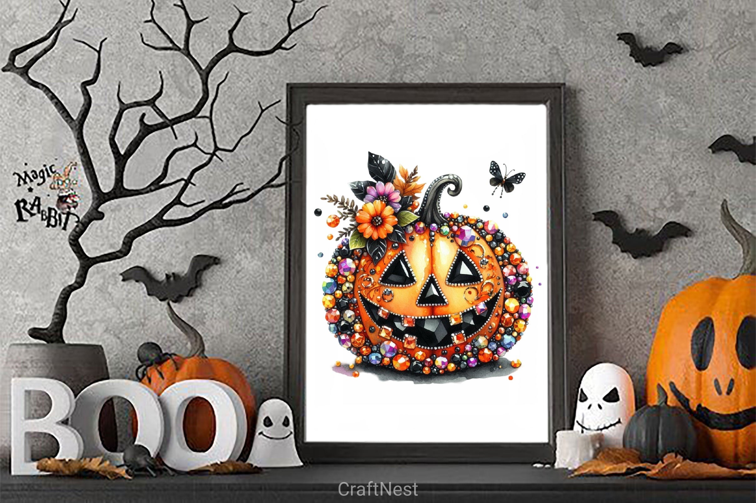 Rhinestone Pumpkin Halloween Clipart Bundle