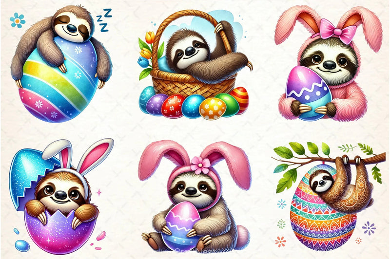 Easter Sloth Clipart Bundle - CraftNest - Digital Crafting and Art