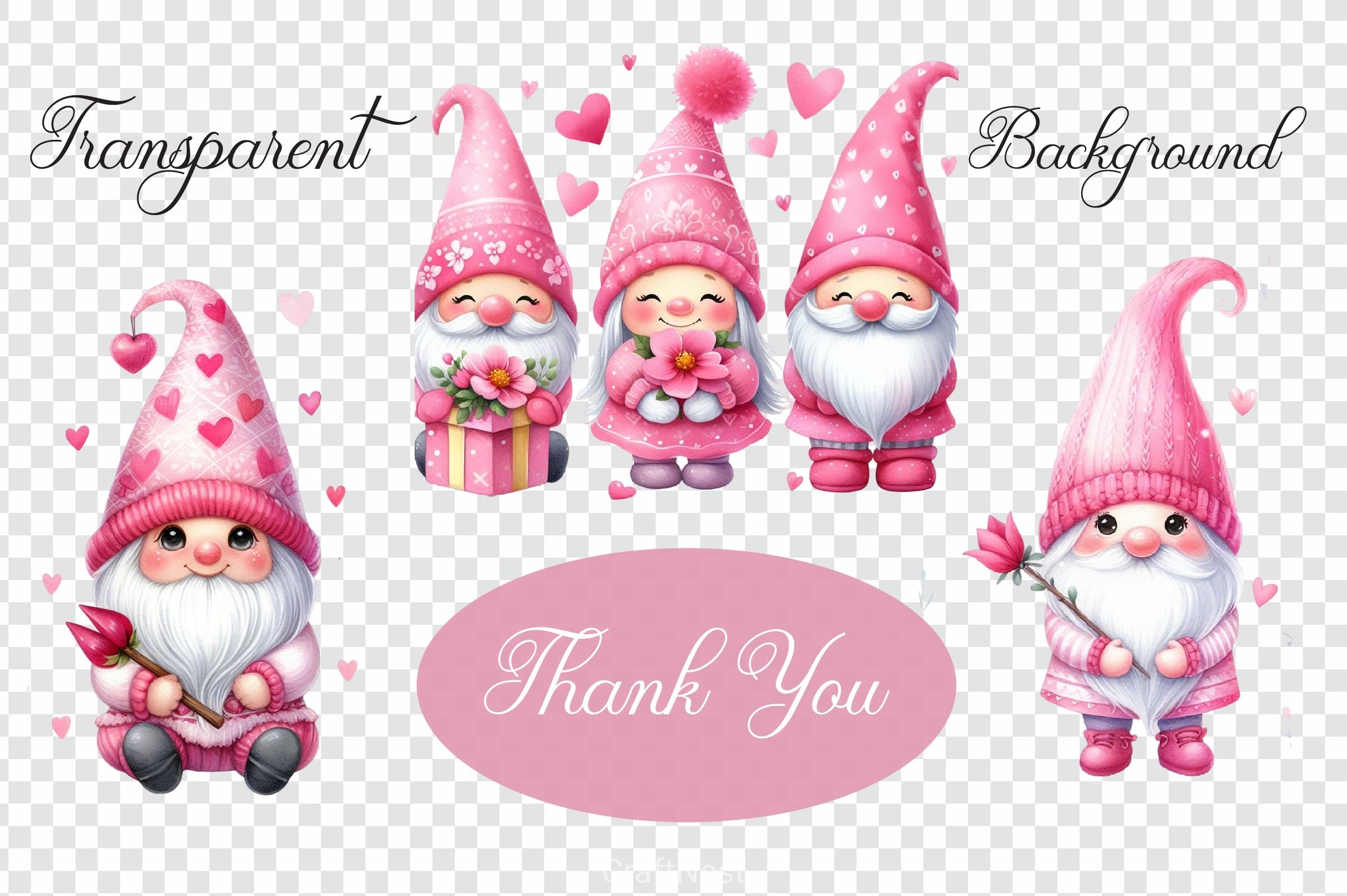 Pink Valentine Gnome Clipart Bundle