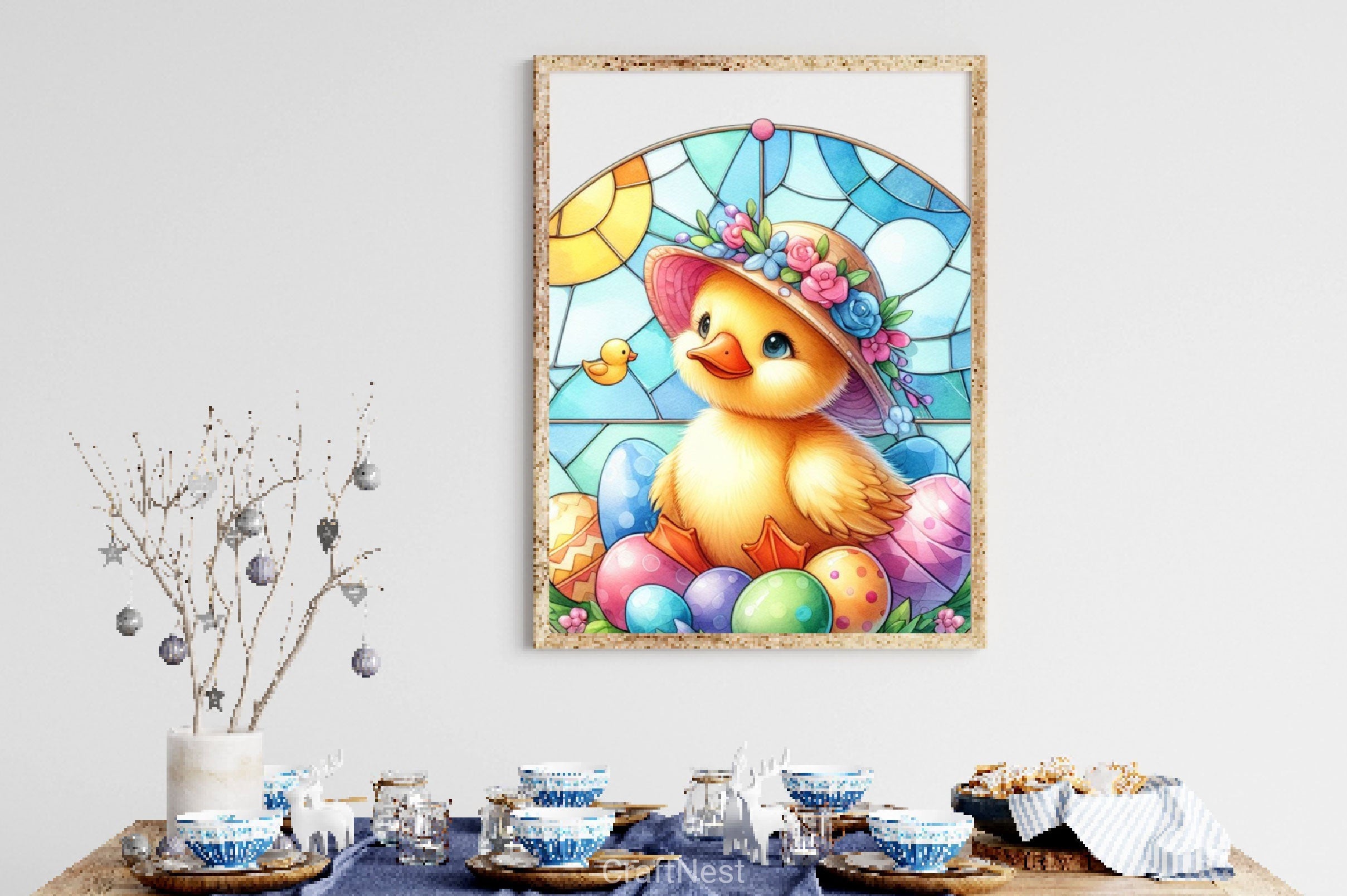 Stained Glass Easter Duck Clipart Bundle