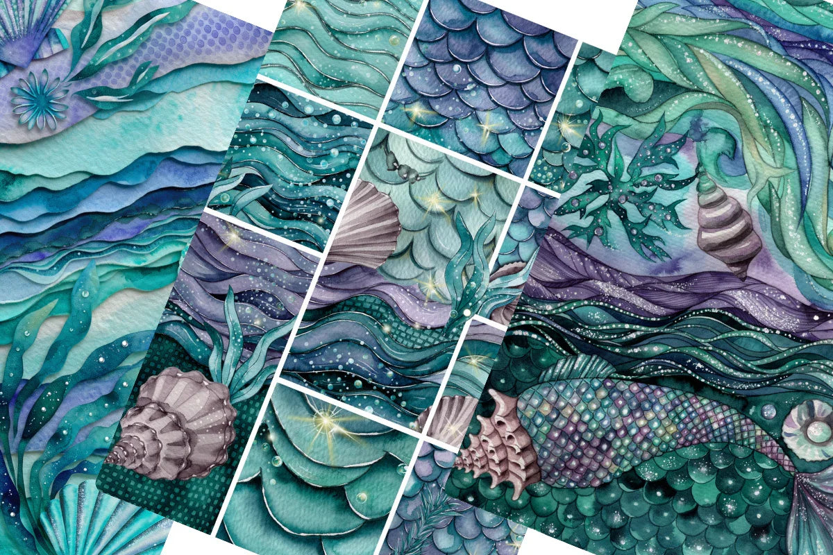 Mermaid Sparkles Junk Journal Papers - CraftNest - Digital Crafting and Art