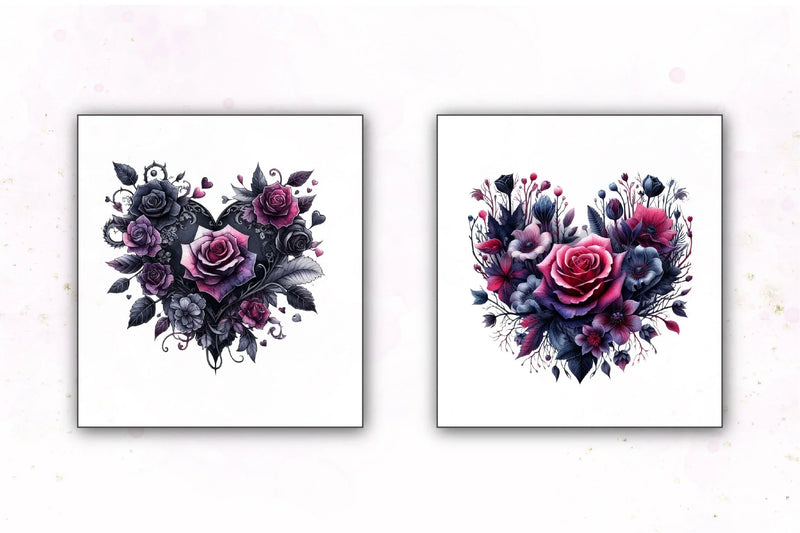 Gothic Black Floral Hearts Clipart Bundle - CraftNest - Digital Crafting and Art