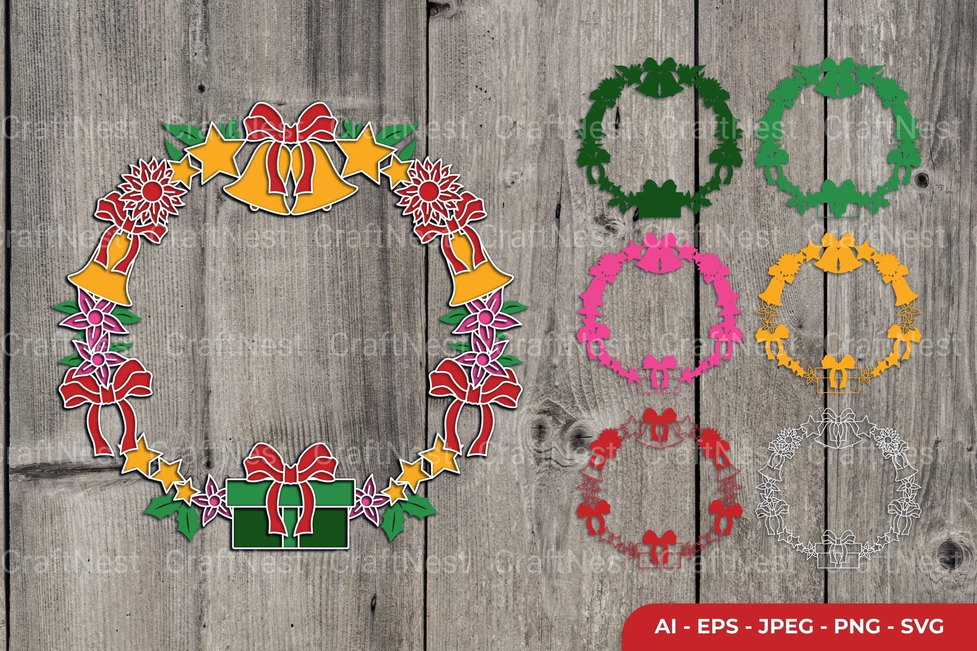 3D Christmas Wreath Layered Papercut Clipart Bundle - CraftNest - Digital Crafting and Art