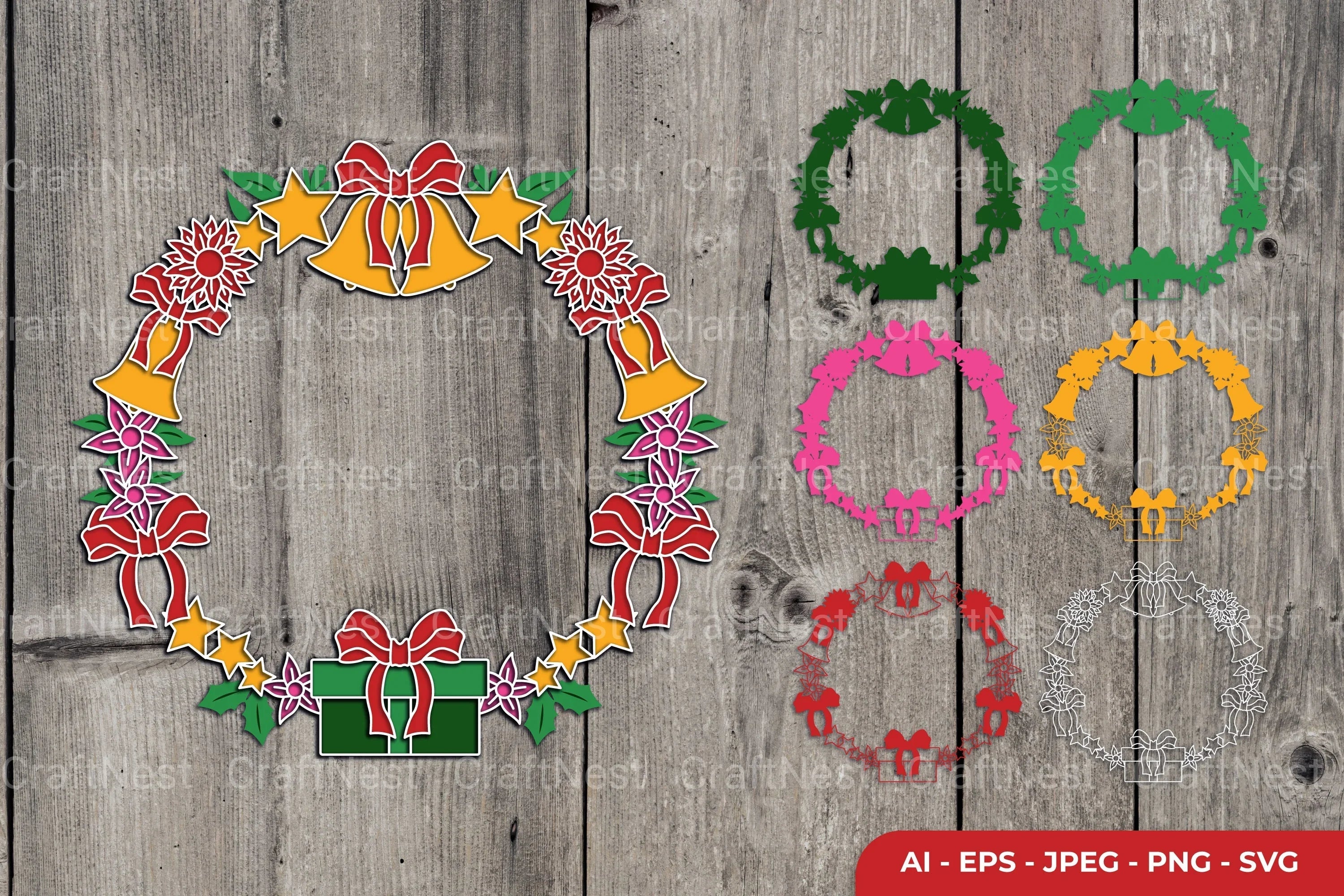 3D Christmas Wreath Layered Papercut Clipart Bundle - CraftNest - Digital Crafting and Art