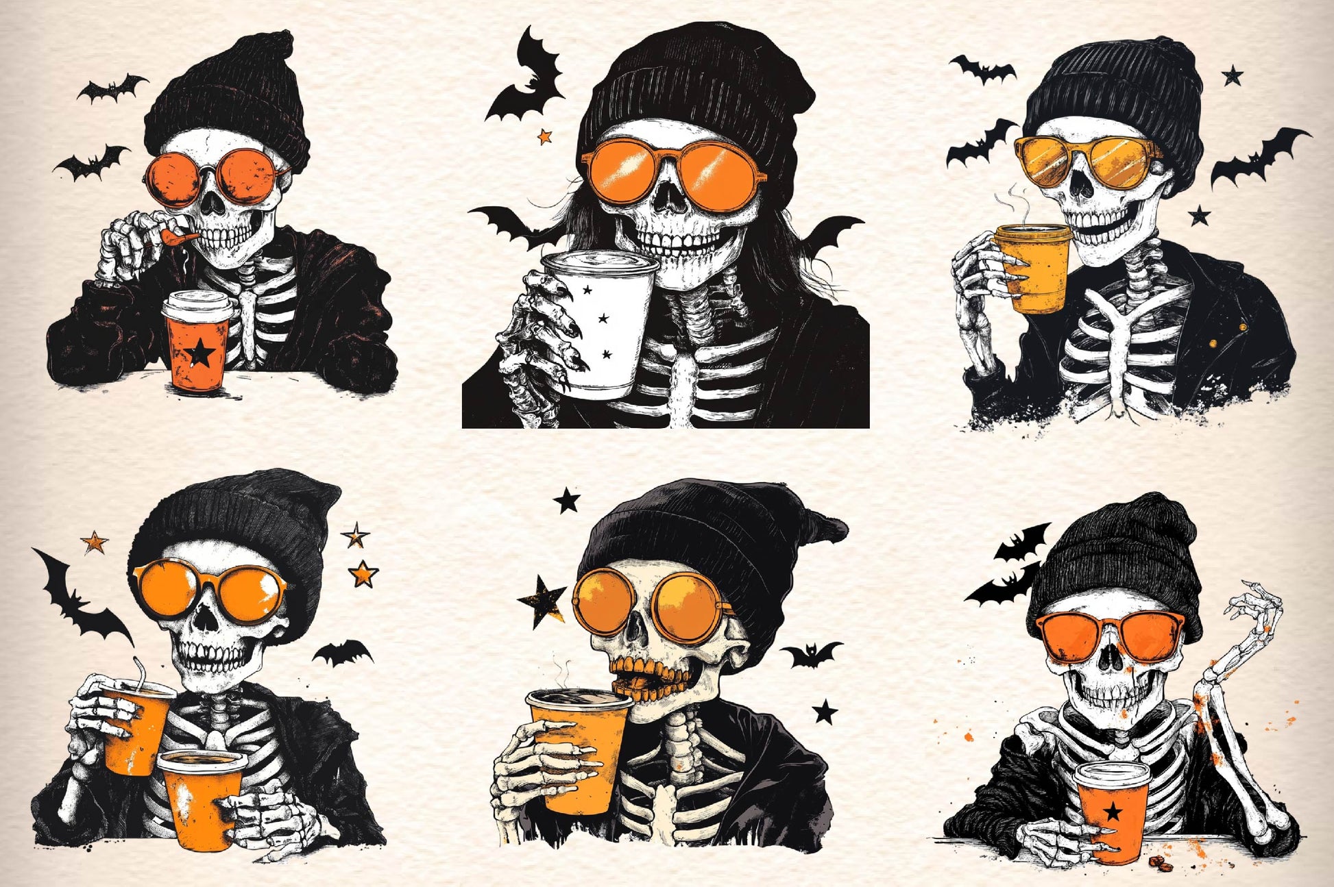 Halloween Drinking Skeleton Clipart Bundle - CraftNest - Digital Crafting and Art