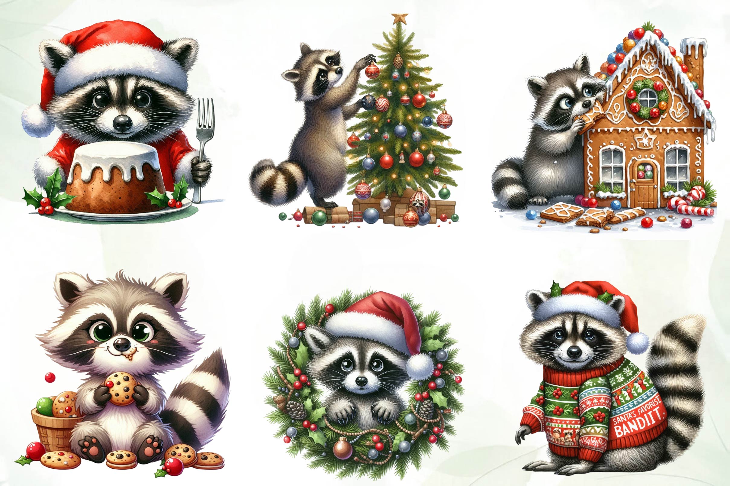 Funny Christmas Raccoon Clipart Bundle - CraftNest - Digital Crafting and Art