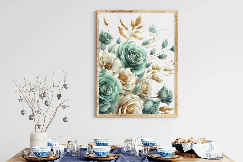 Teal And Gold Roses Clipart Bundle - CraftNest - Digital Crafting and Art