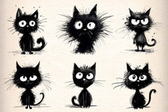 Whimsical Black Cat Clipart Bundle - CraftNest - Digital Crafting and Art