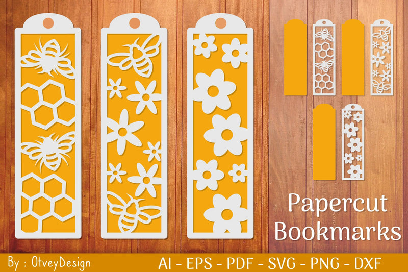 Bee Papercut Bookmarks SVG Bundle - CraftNest - Digital Crafting and Art