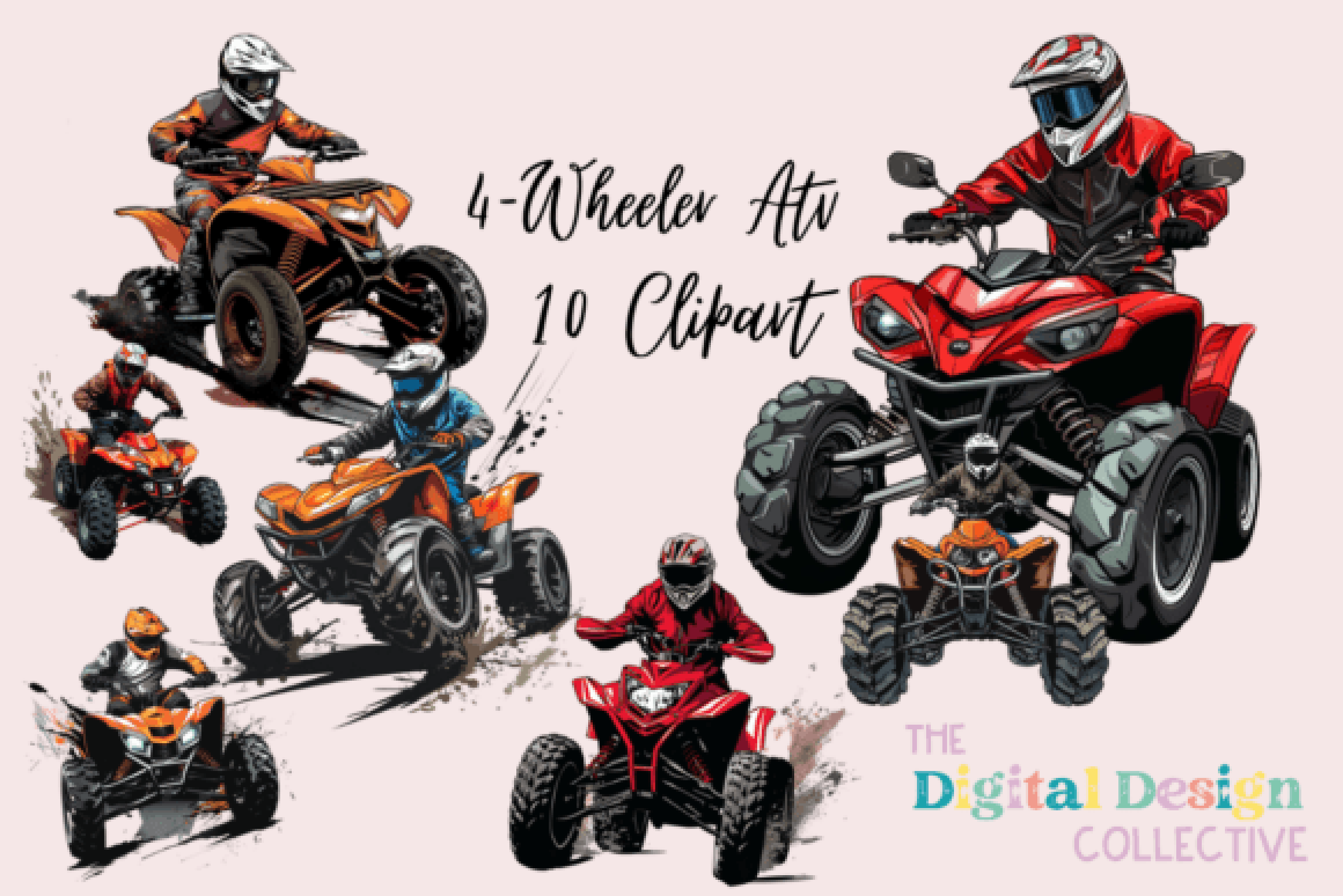 4 Wheeler ATV Quad Rider Clipart Bundle
