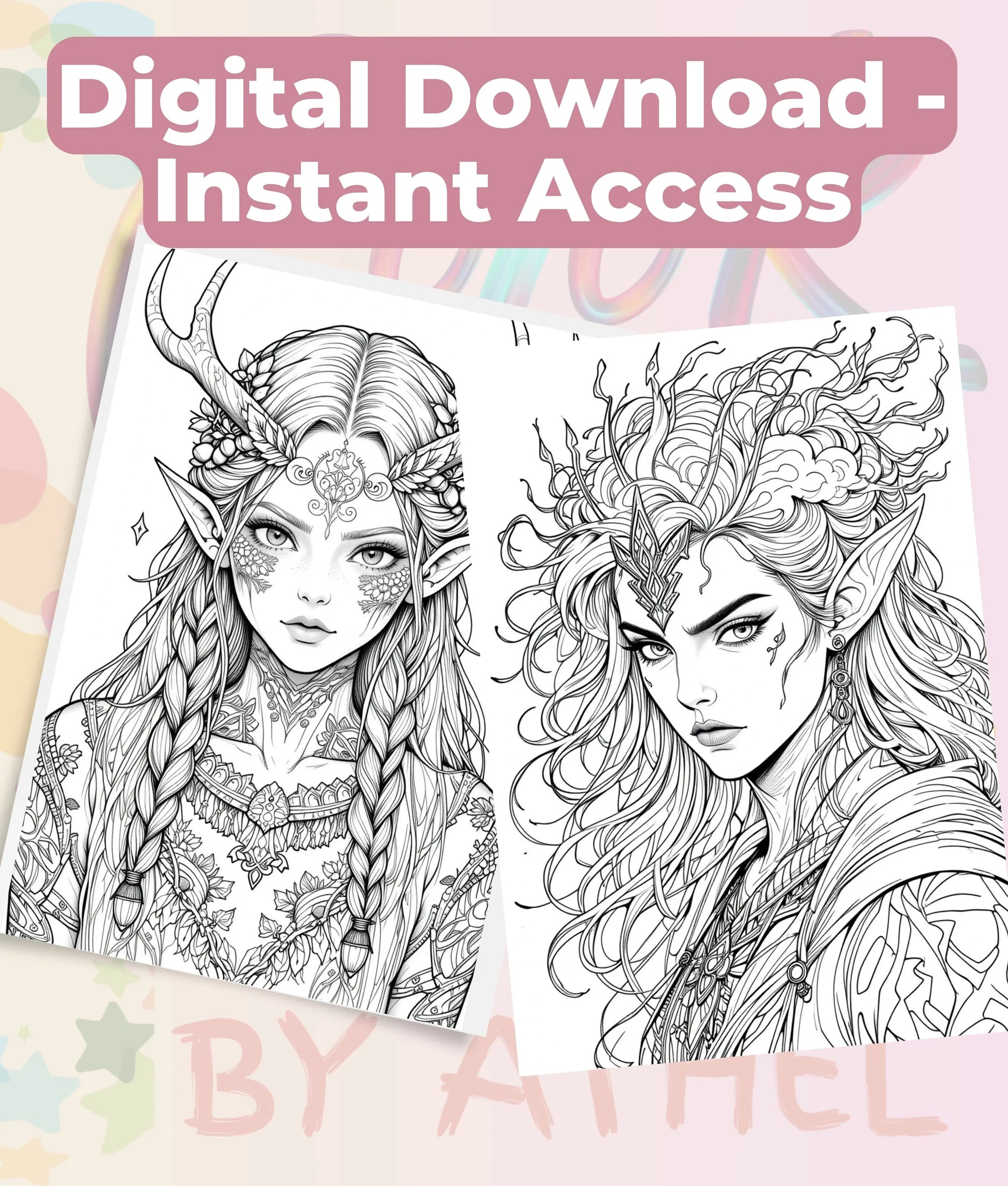 Elven Portraits Coloring Book Bundle - CraftNest - Digital Crafting and Art
