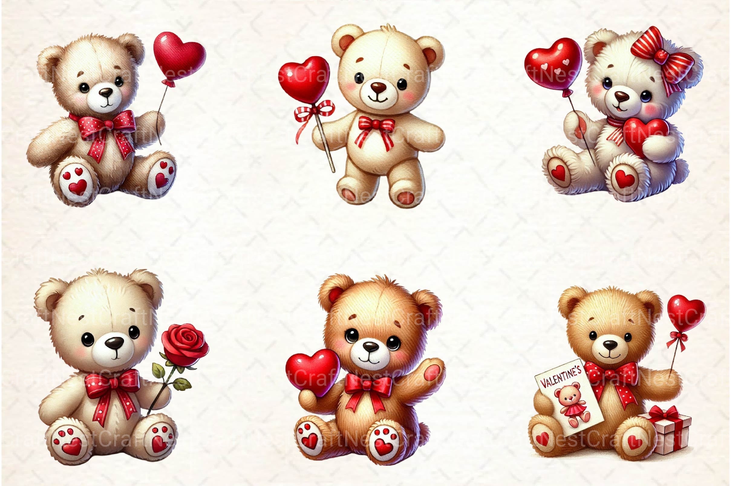 Valentine Teddy Bear Clipart Bundle