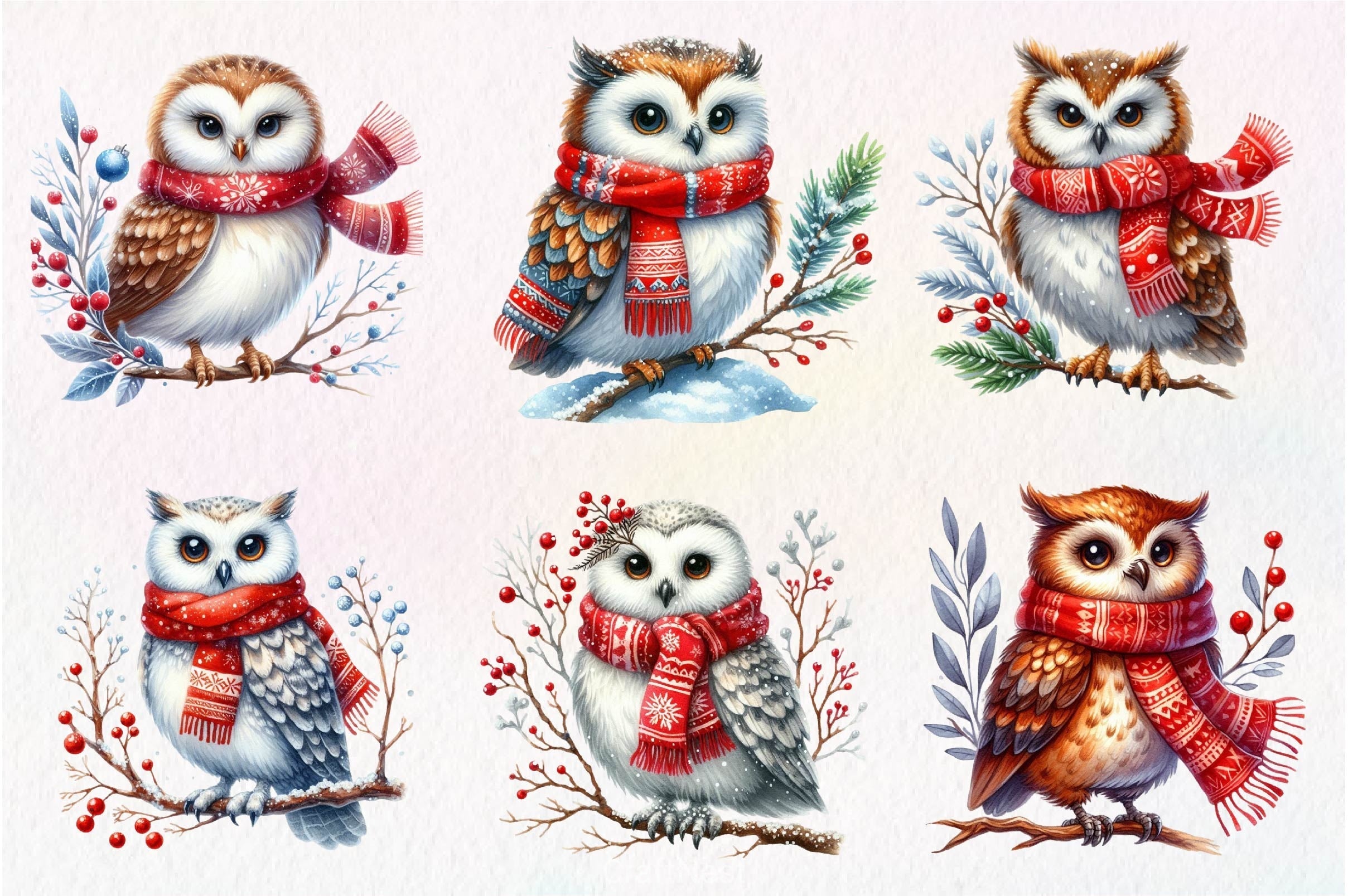 Christmas Owl Clipart Bundle 4