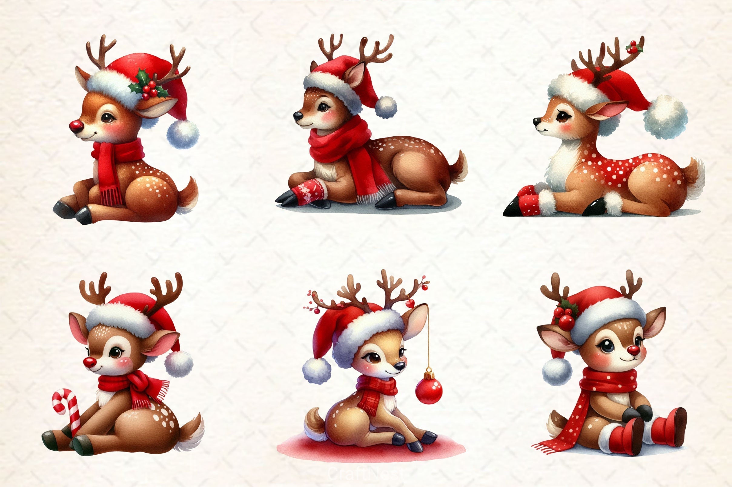 Cute Deer Christmas Clipart Bundle