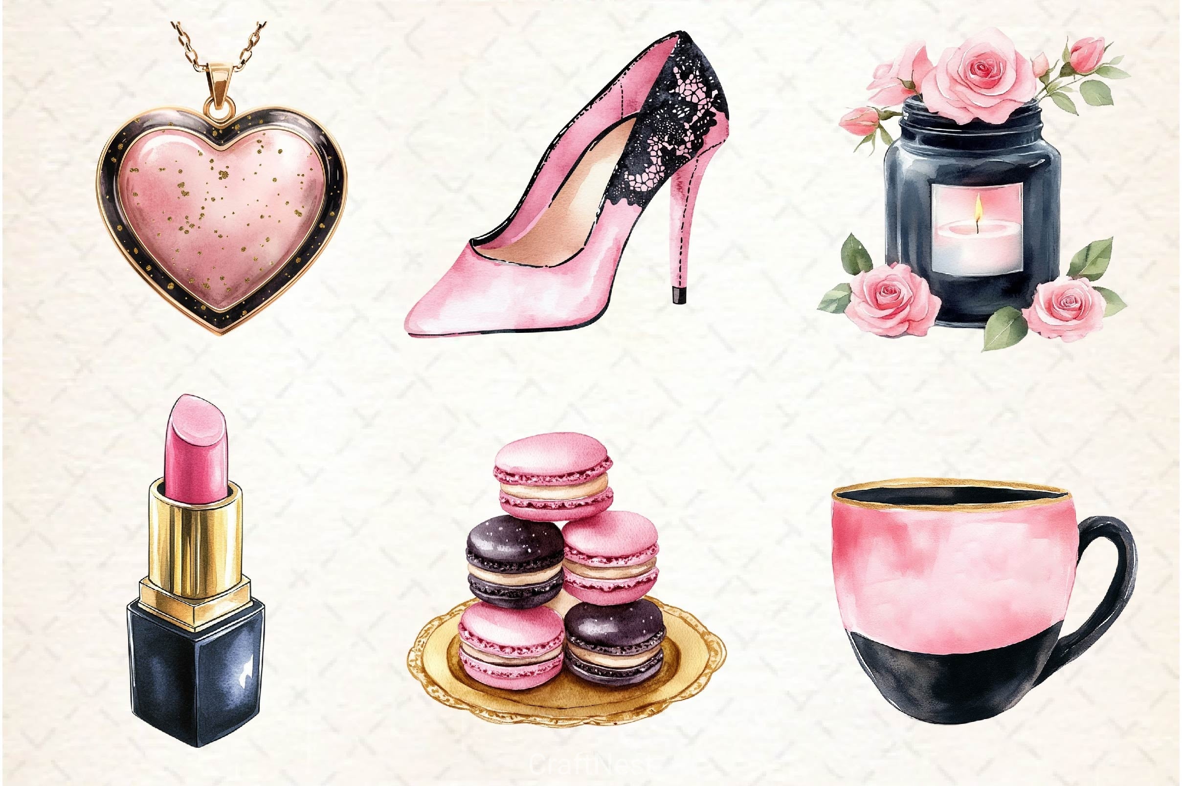 Black And Pink Mothers Day Clipart Bundle