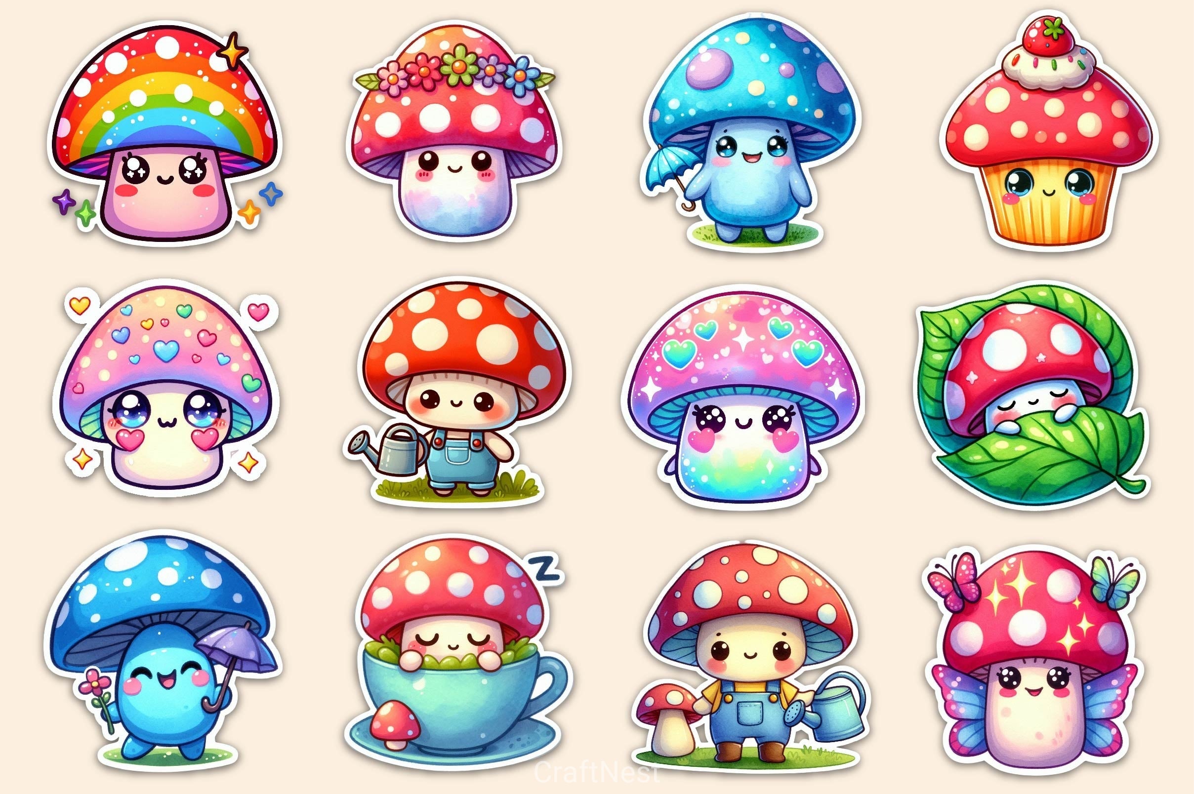 Kawaii Mushroom Clipart Bundle