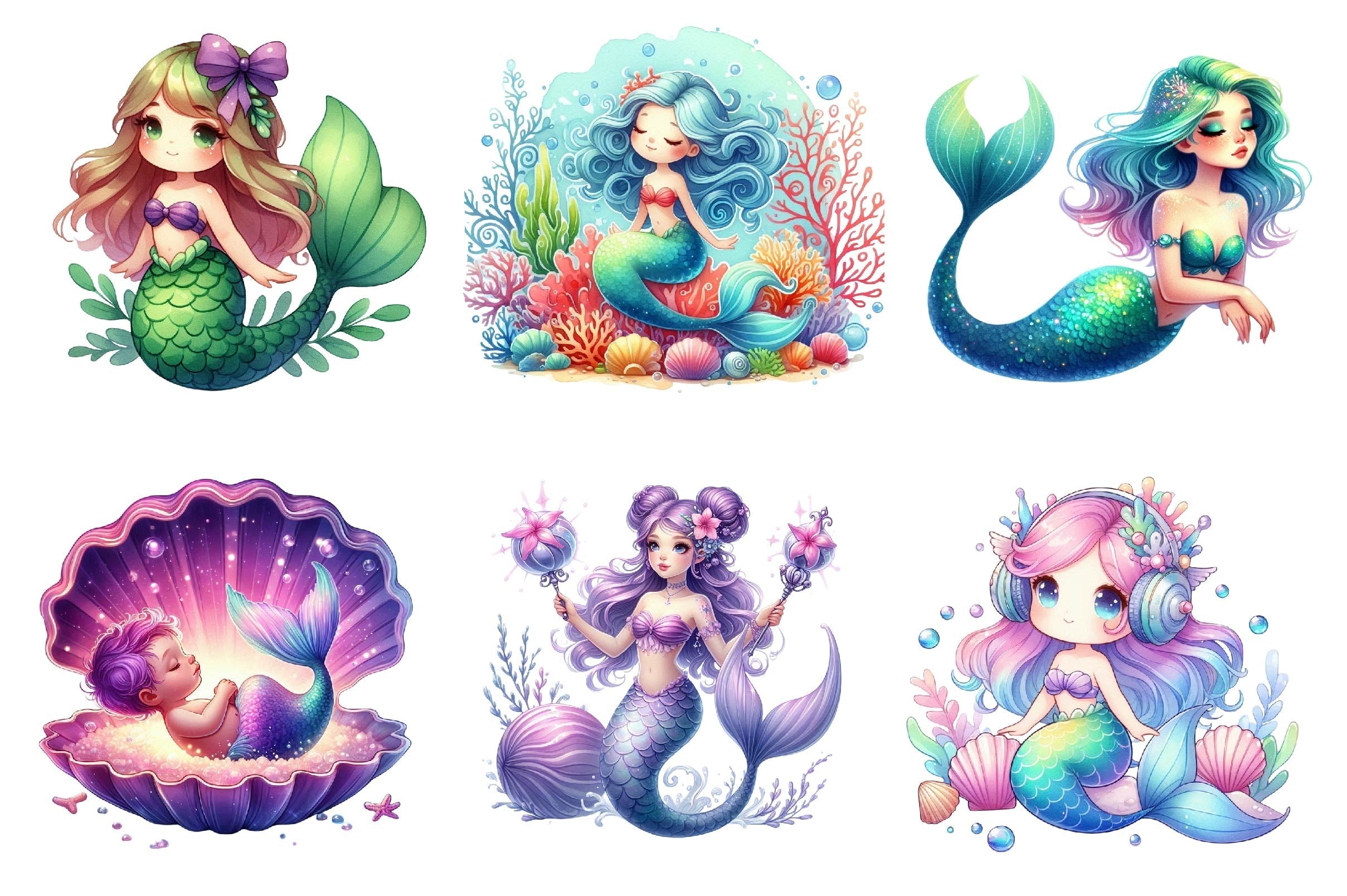 Magical Mermaid Clipart Bundle 2