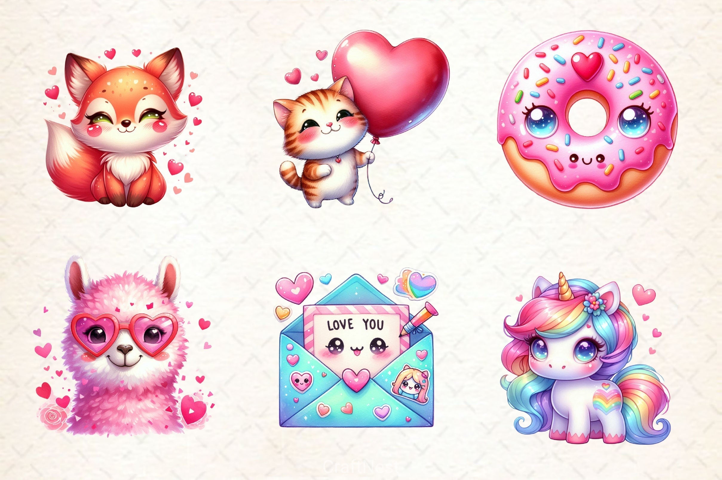 Kawaii Valentines Day Clipart Bundle 7