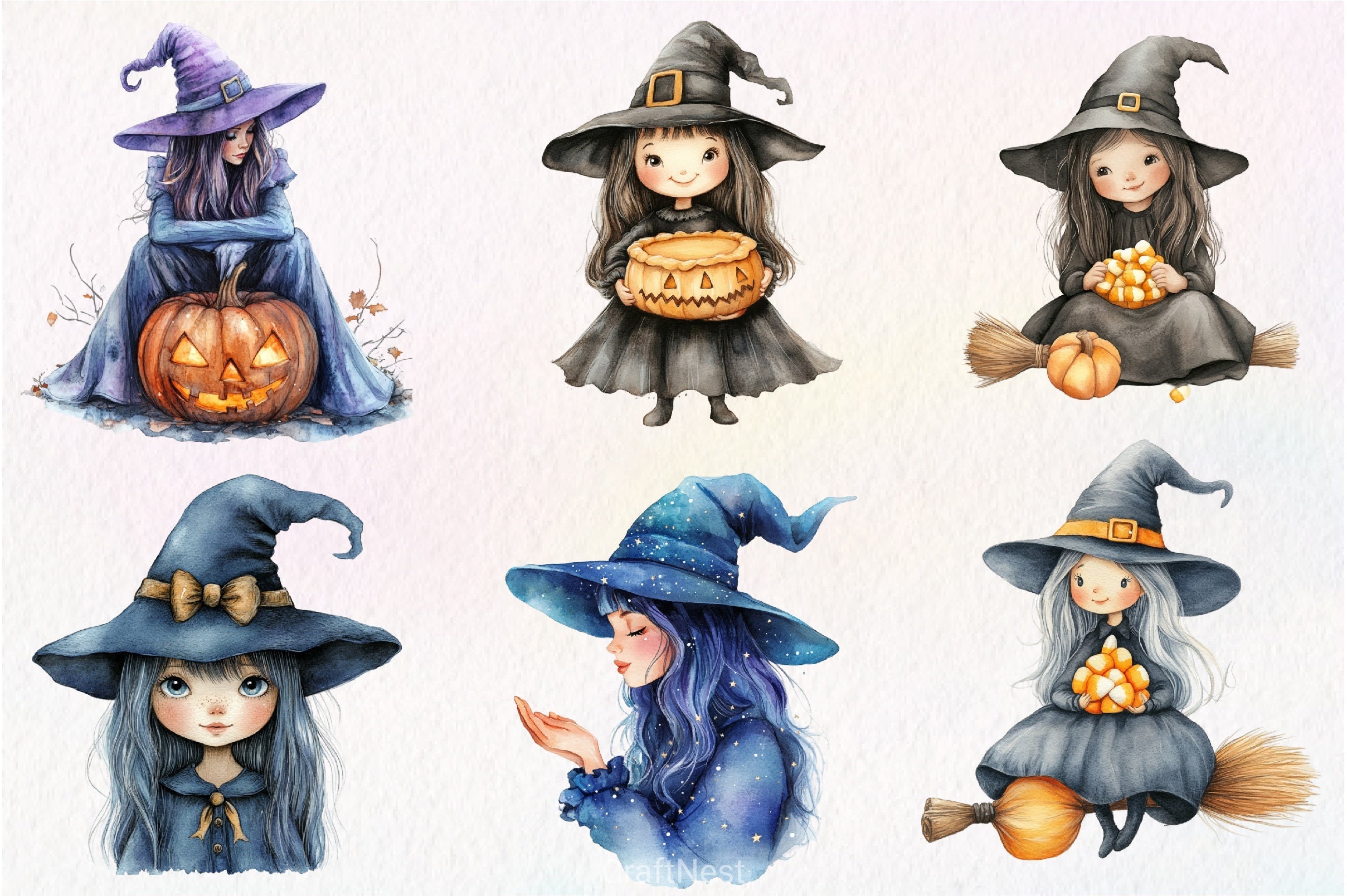 Halloween Cute Witch Clipart Bundle 3