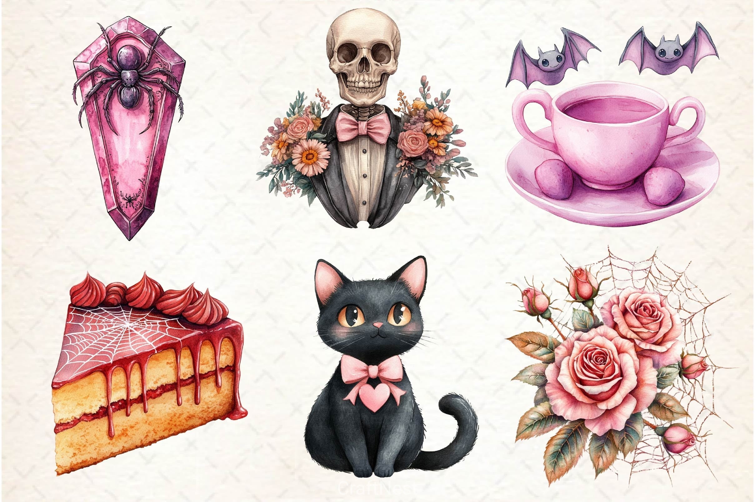 Pink Halloween Witch Wedding Clipart Bundle