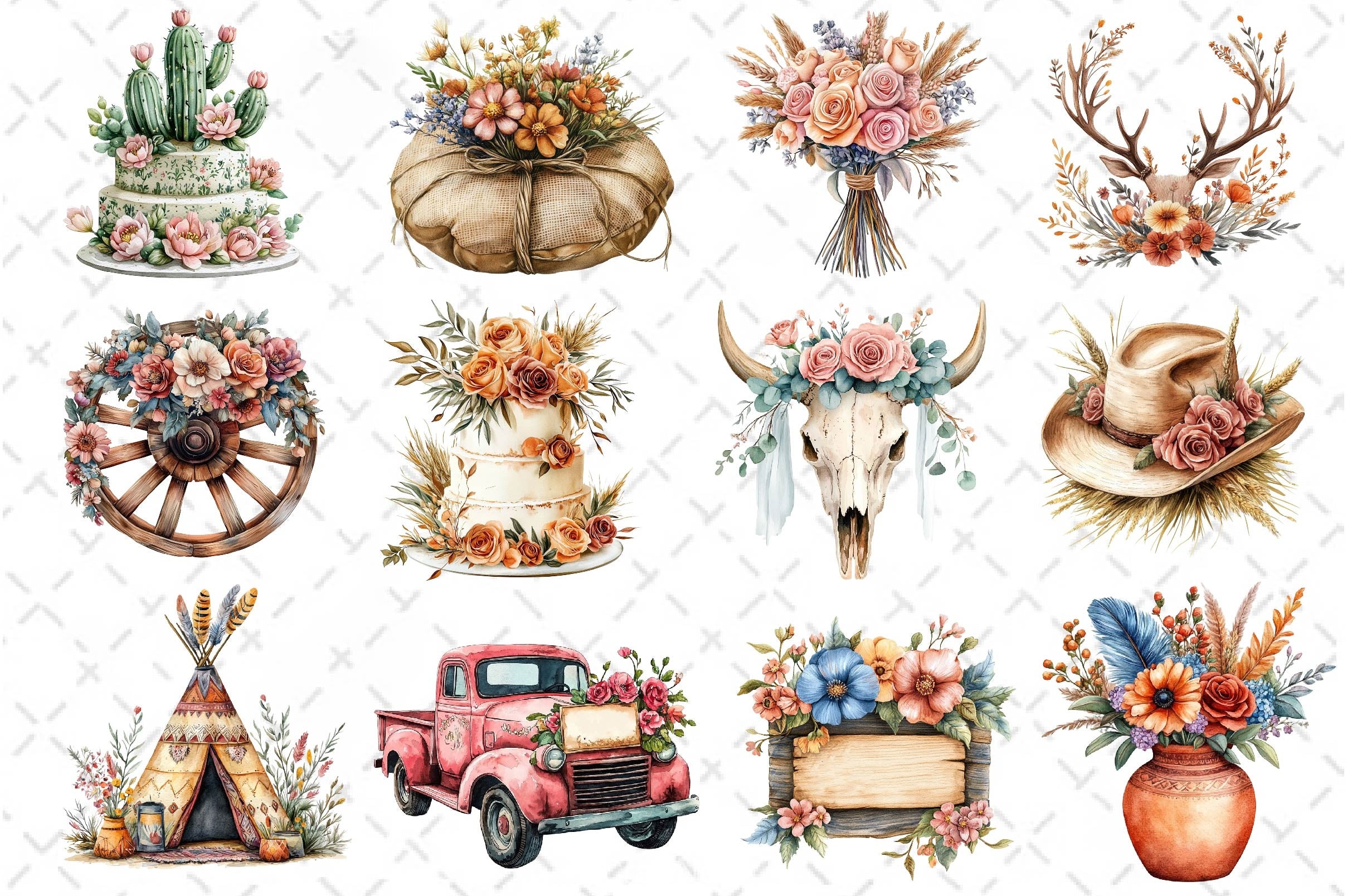 Western Boho Wedding Clipart Bundle 3