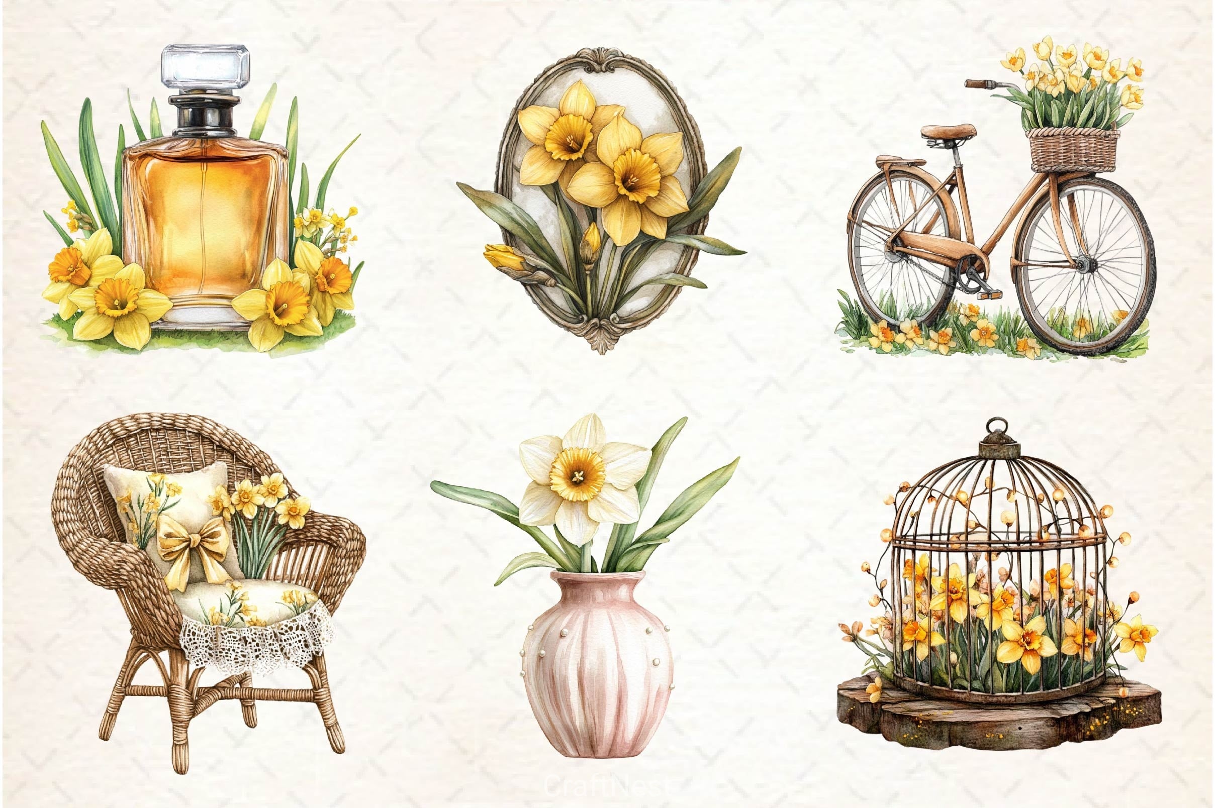 Spring Daffodils Coquette Clipart Bundle