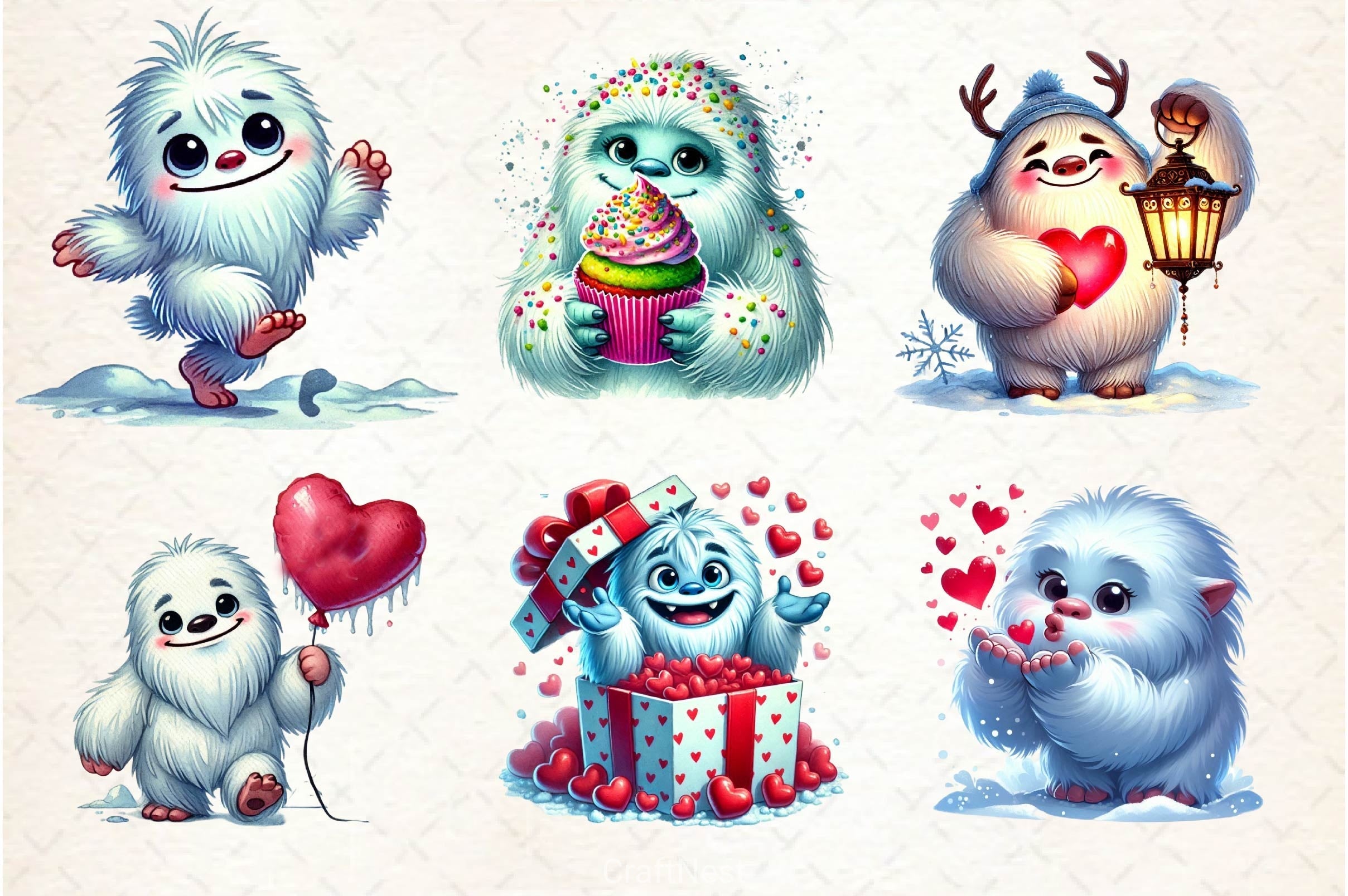 Valentine Cute Yeti Clipart Bundle 2