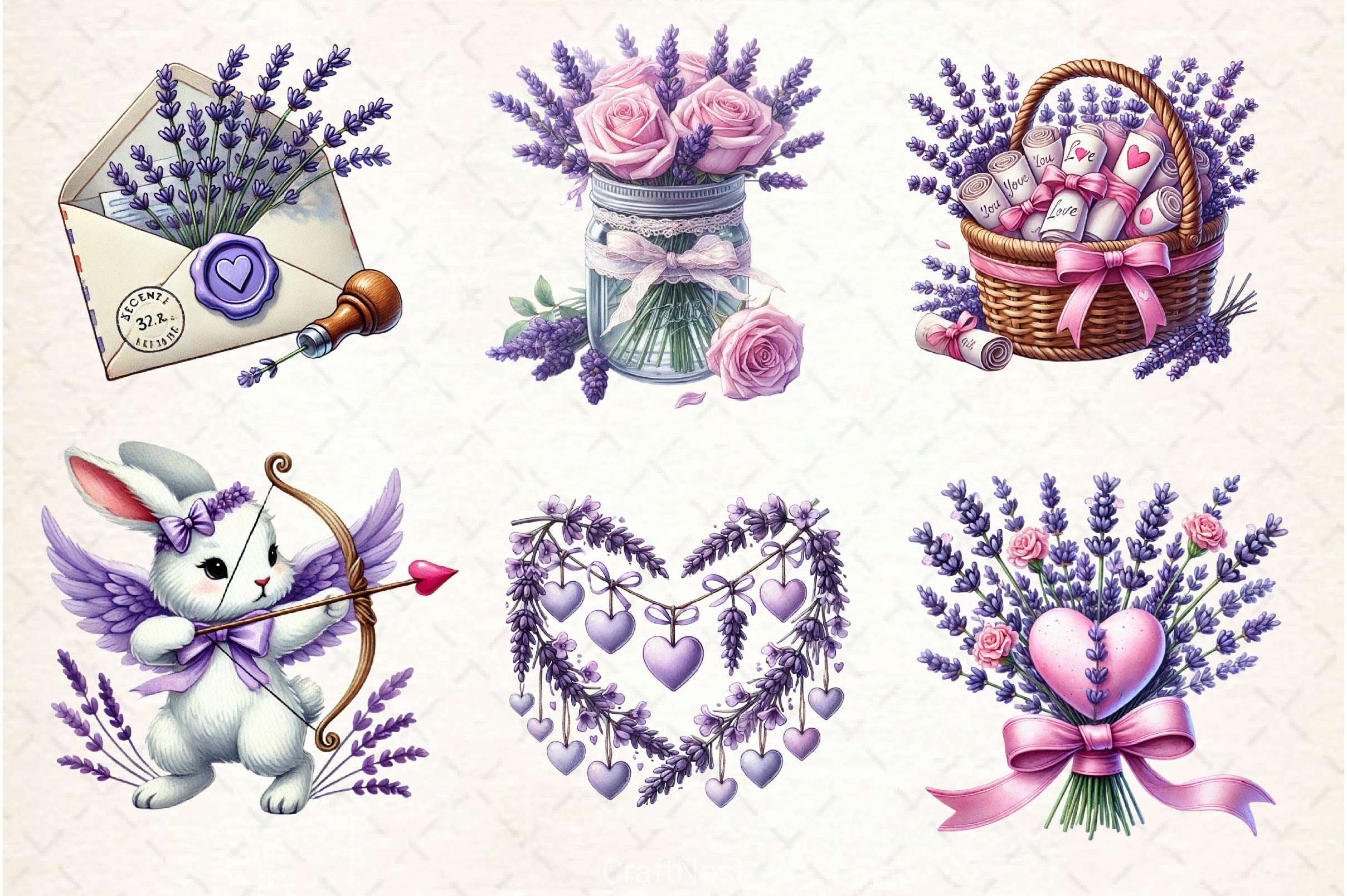 Lavender Valentine Clipart Bundle 2