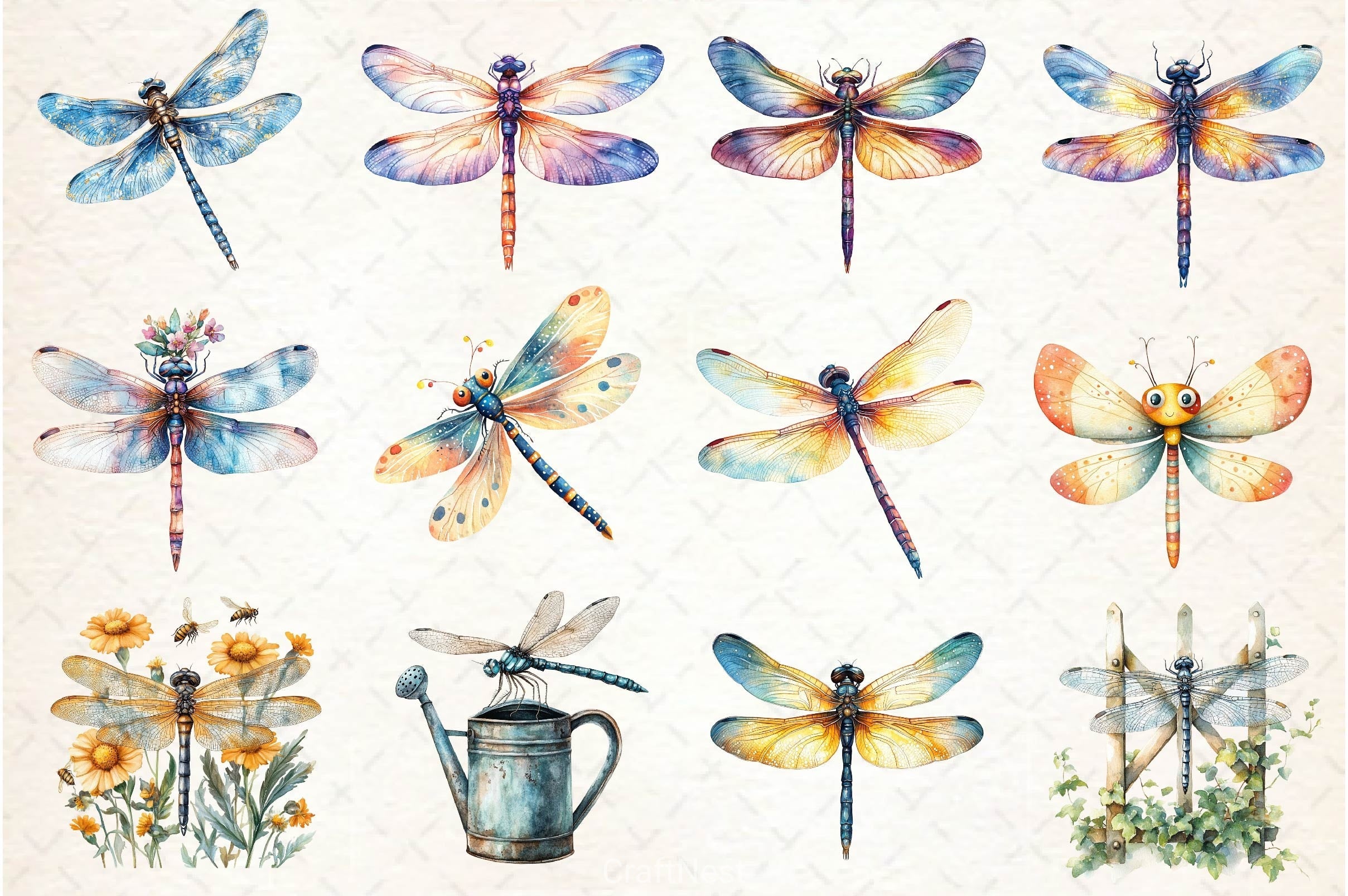 Summer Dragonfly Garden Clipart Bundle 2