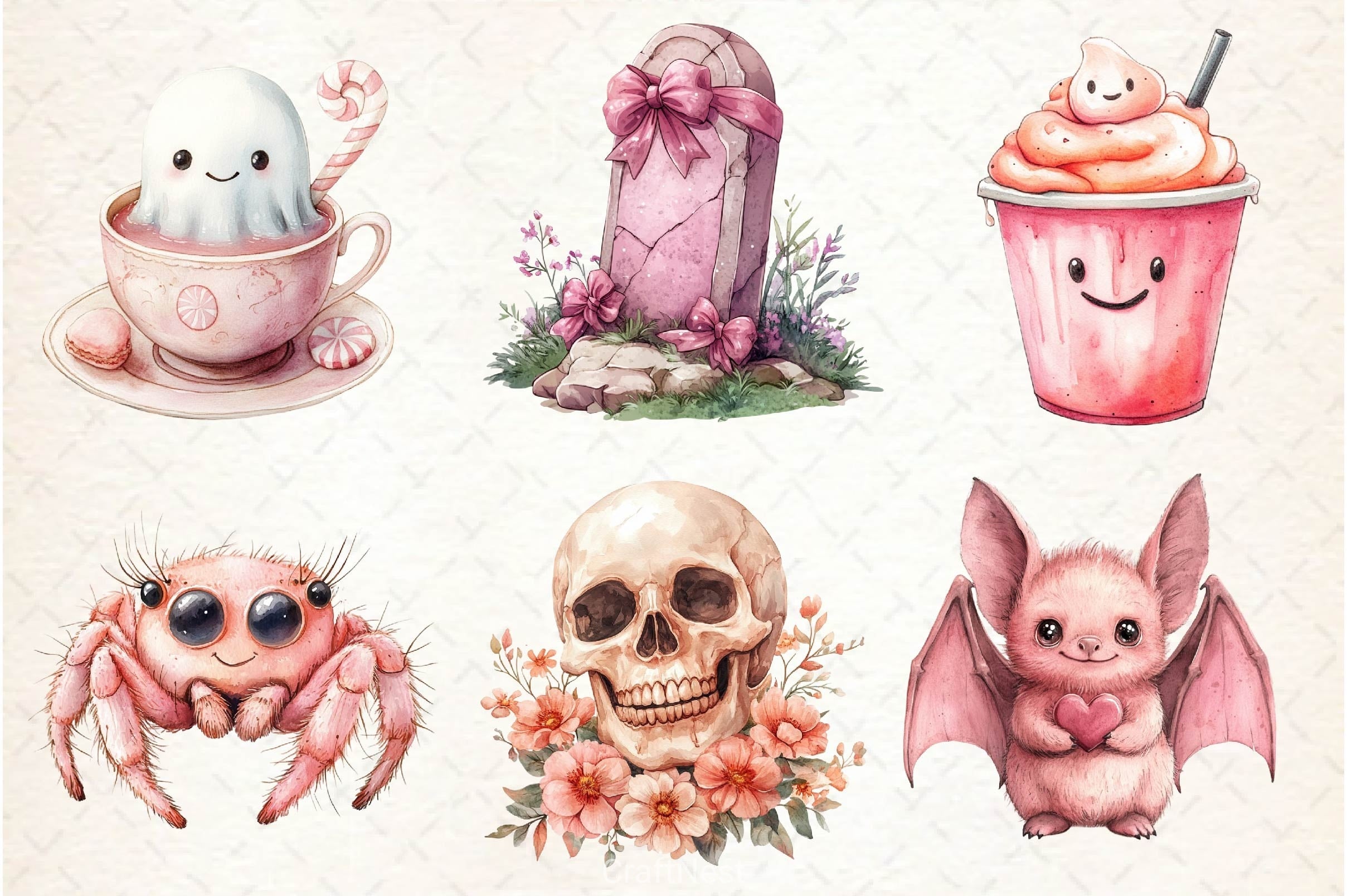 Pink Pastel Halloween Clipart Bundle
