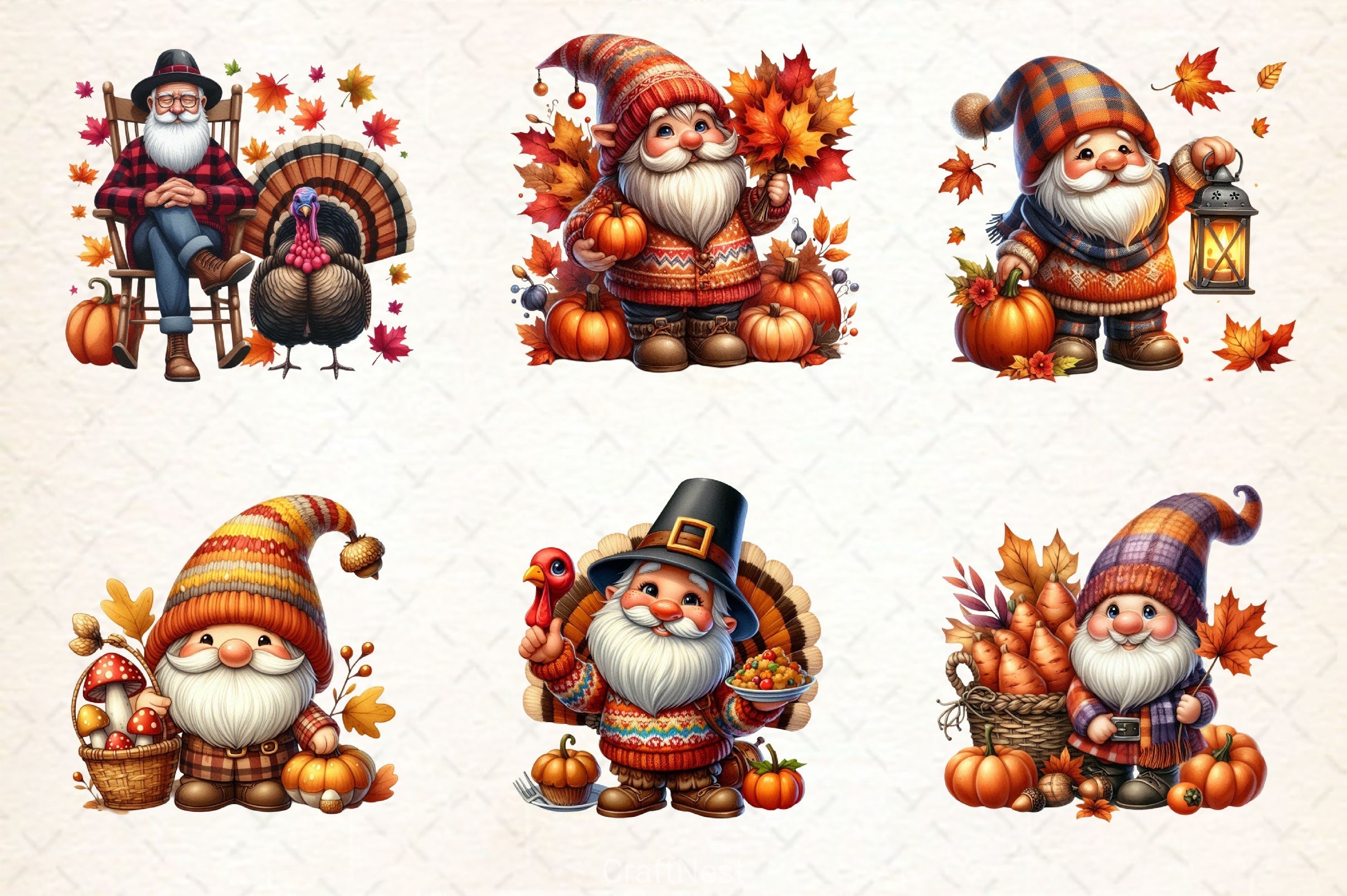 Thanksgiving Gnomes Clipart Bundle