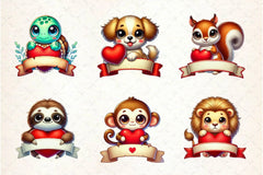 Valentine Animal Red Heart Banner Clipart Bundle - CraftNest - Digital Crafting and Art