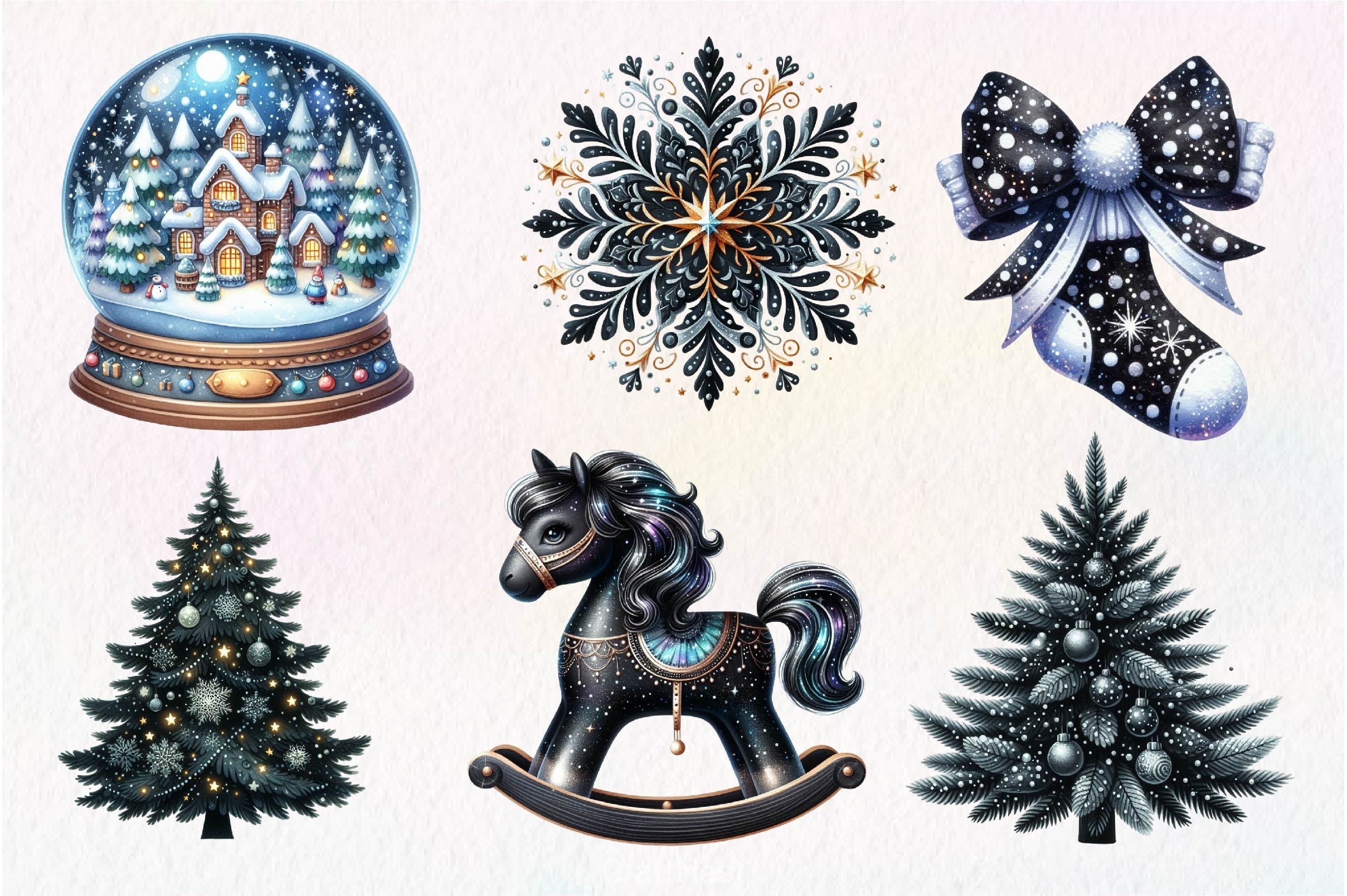 Black And White Christmas Clipart Bundle 2