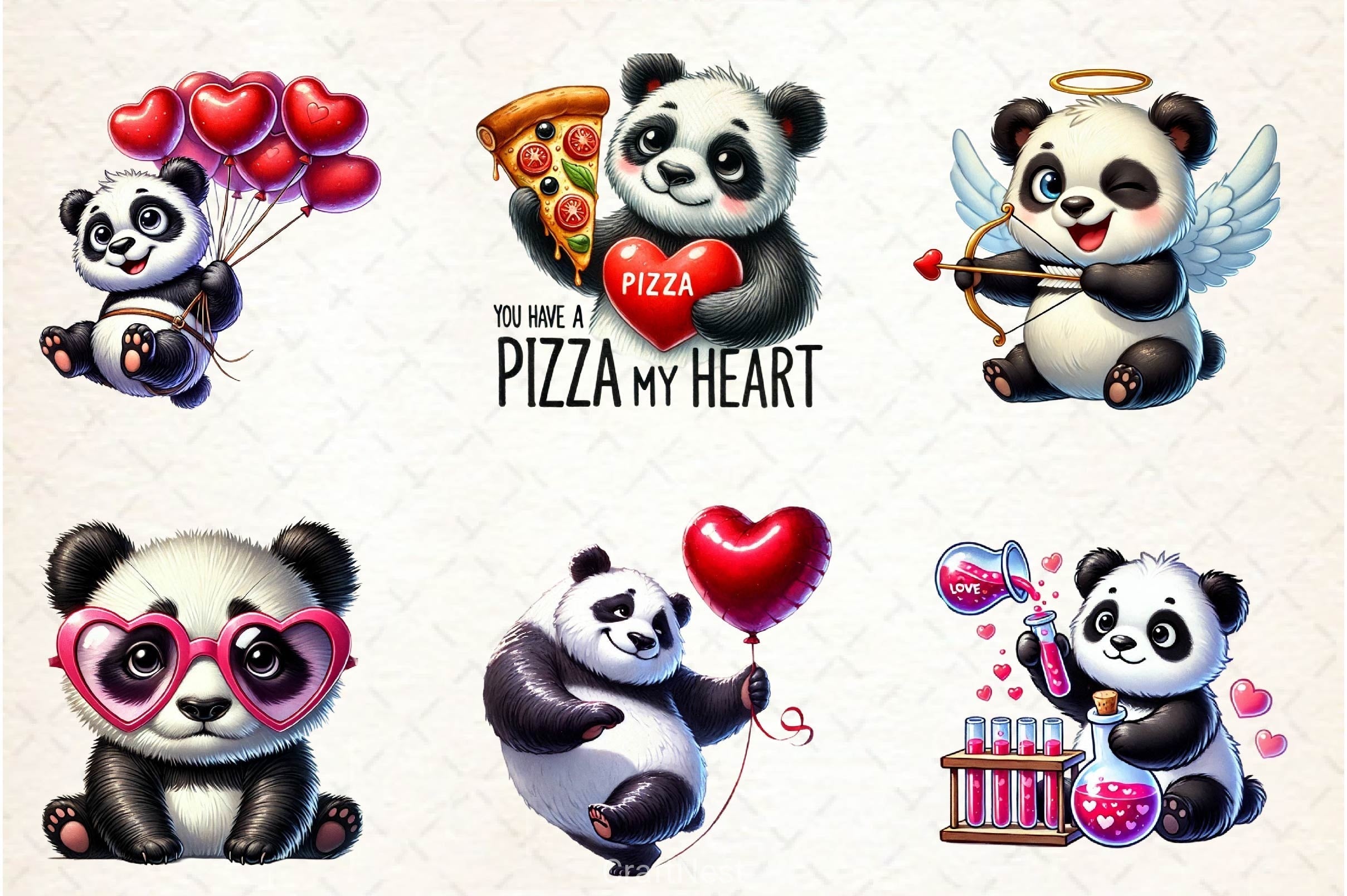 Valentine Panda Clipart Bundle 2