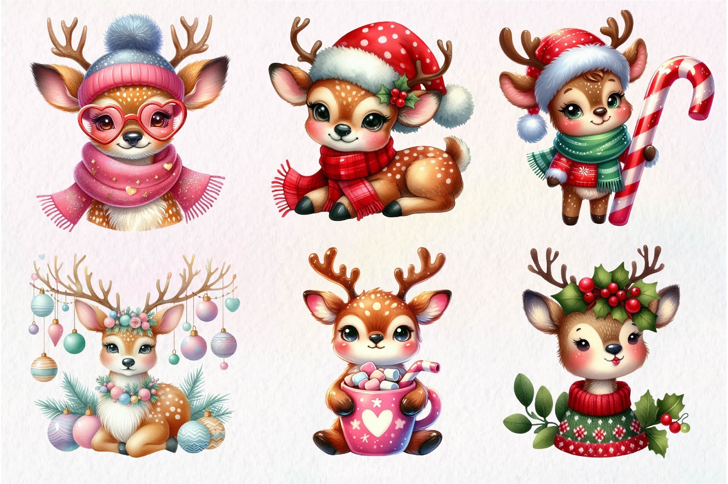 Christmas Cute Deer Clipart Bundle