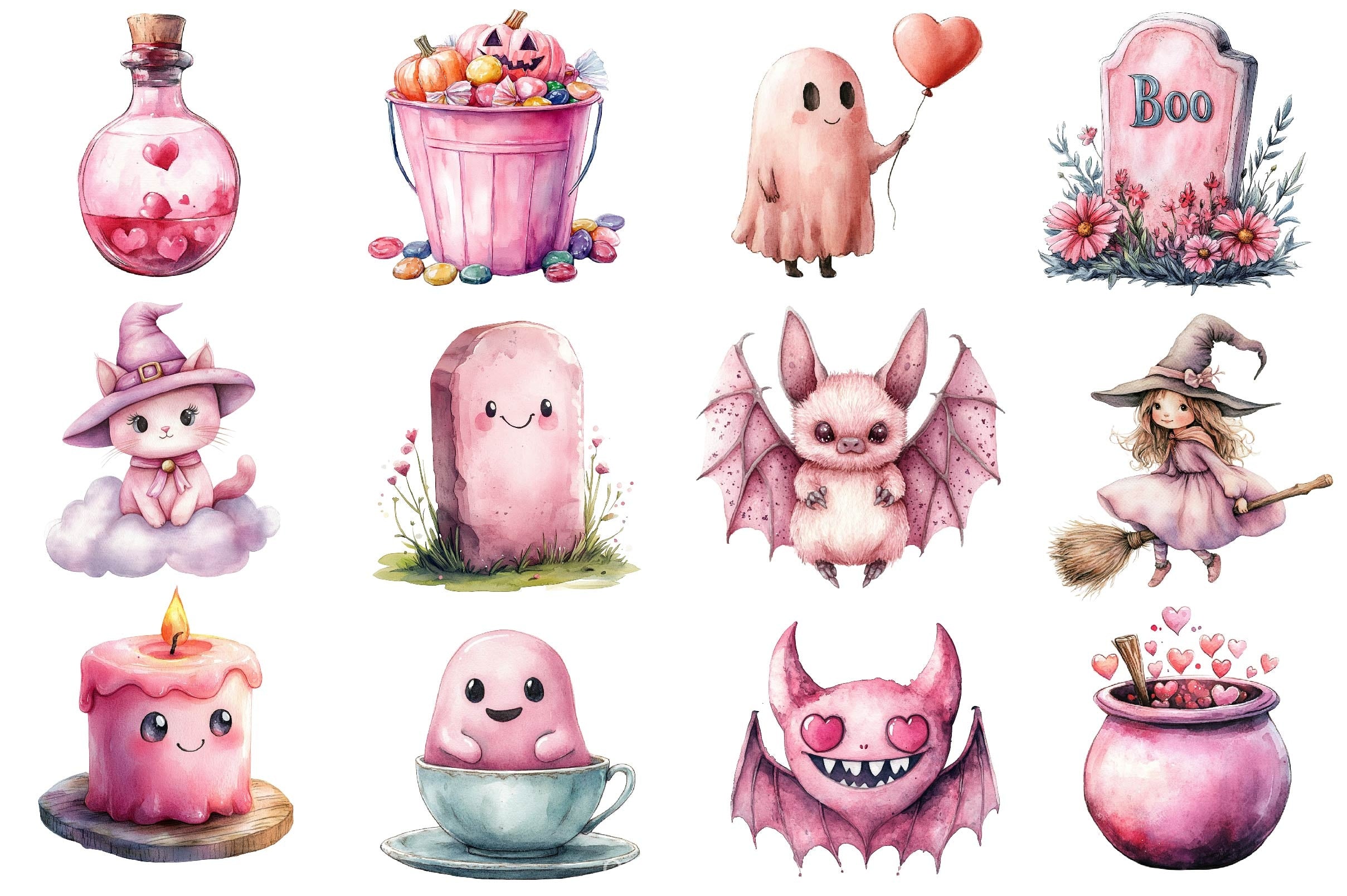 Charm Pink Halloween Clipart Bundle 2