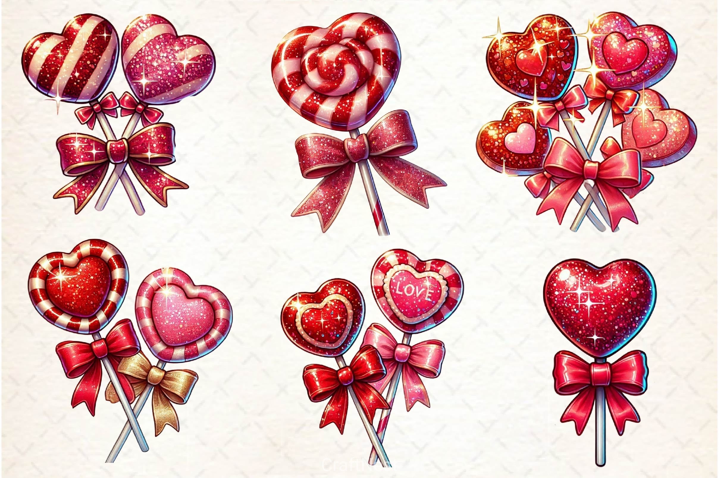Glitter Valentine Lollipops Clipart Bundle
