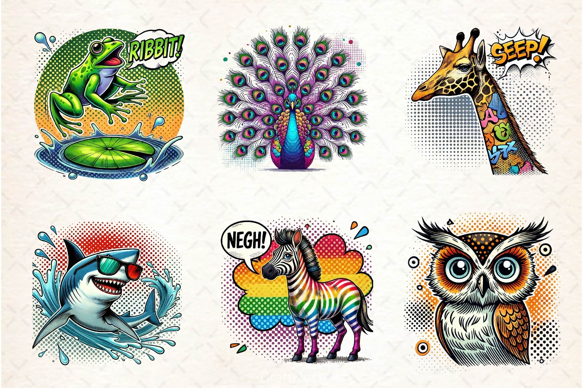 Pop Art Animals Clipart Bundle