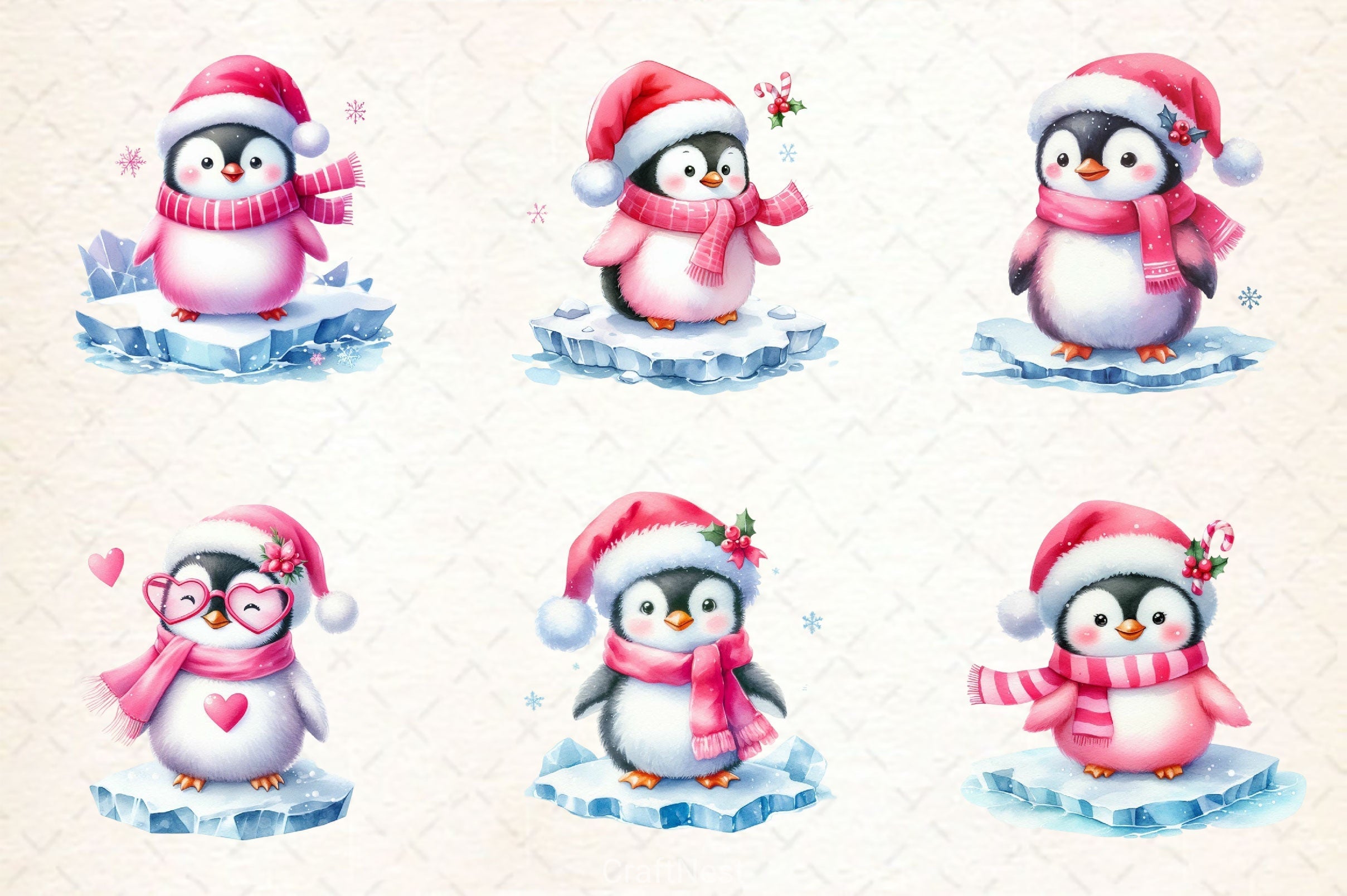 Pink Penguin Christmas Clipart Bundle