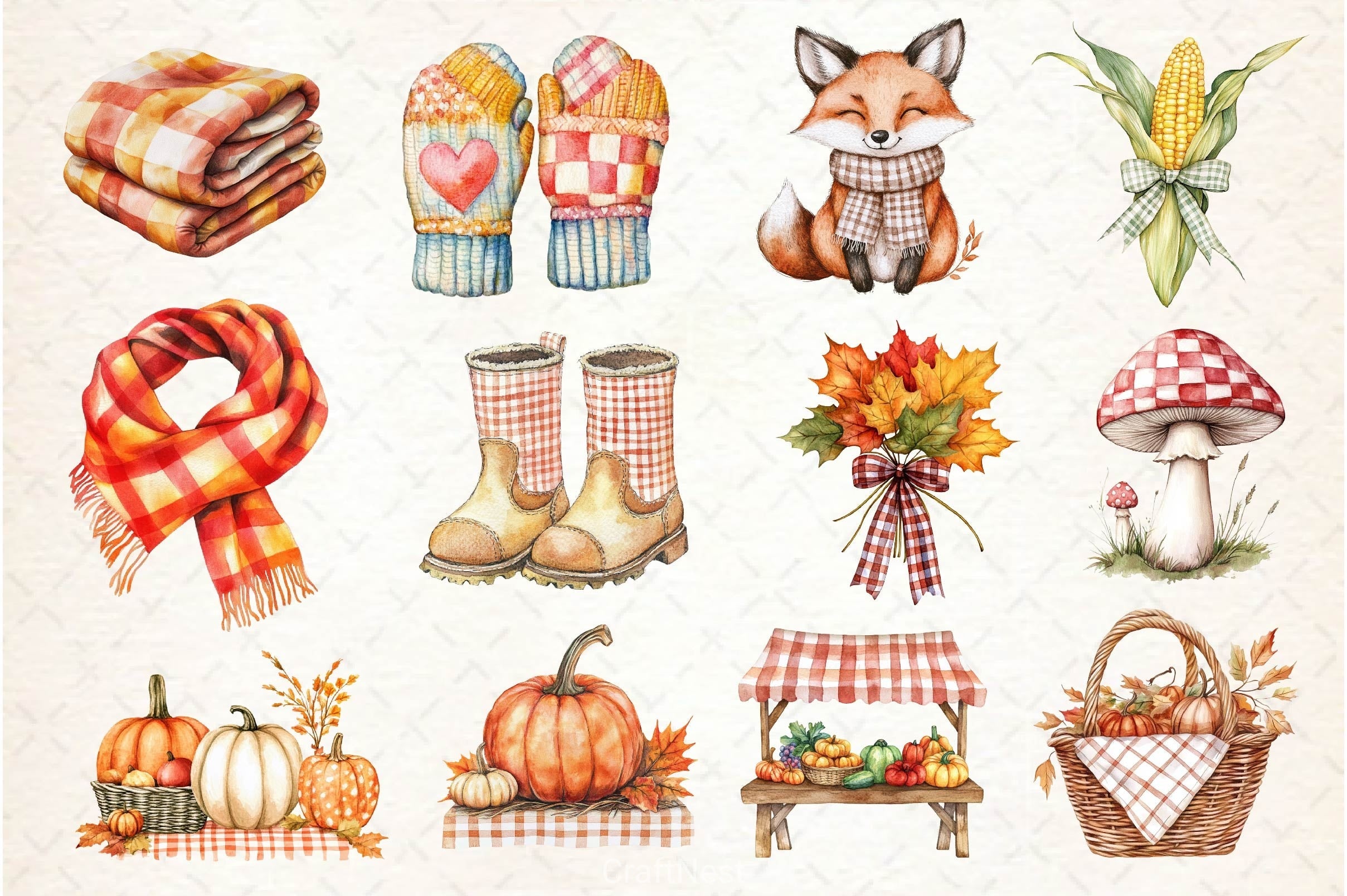 Gingham Autumn Clipart Bundle 2