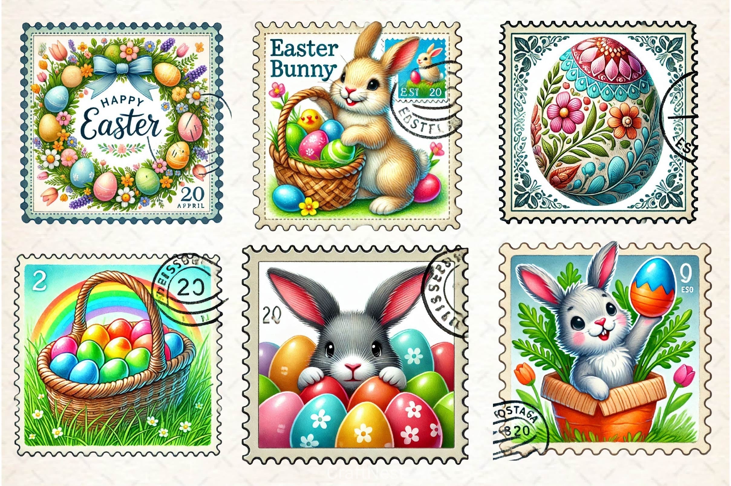 Easter Postage Stamp Clipart Bundle 2