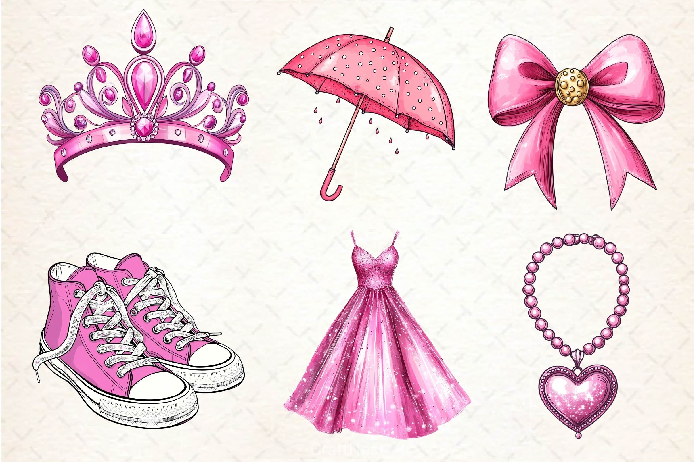 Glitter Pink Girl Clipart Bundle 2